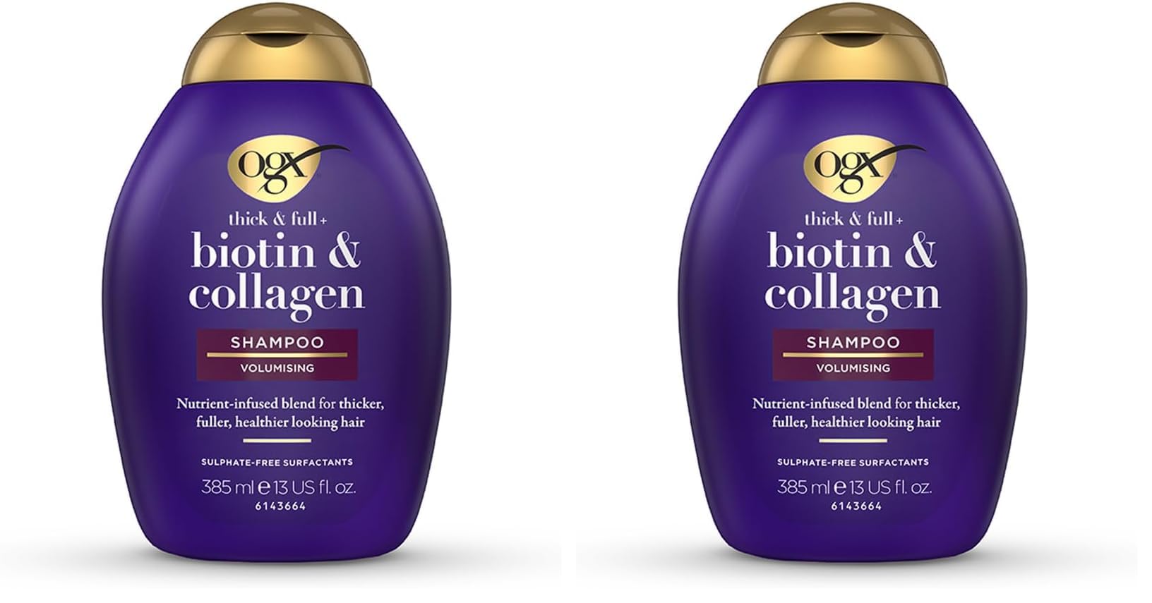 OGX Biotin and Collagen Volumising Hair Shampoo, Thick and Full, with Vitamin B7 Biotin, and Collagen, for Fine Hair, Sulfate Free Surfactants, 385ml