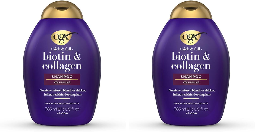 OGX Biotin and Collagen Volumising Hair Shampoo, Thick and Full, with Vitamin B7 Biotin, and Collagen, for Fine Hair, Sulfate Free Surfactants, 385ml