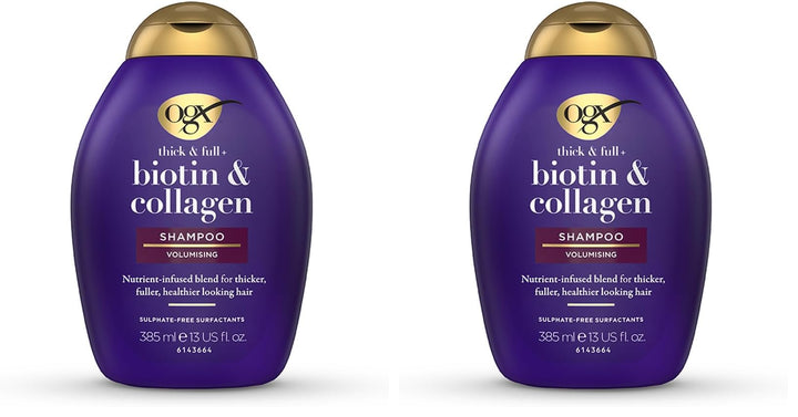 OGX Biotin and Collagen Volumising Hair Shampoo, Thick and Full, with Vitamin B7 Biotin, and Collagen, for Fine Hair, Sulfate Free Surfactants, 385ml Halalzen