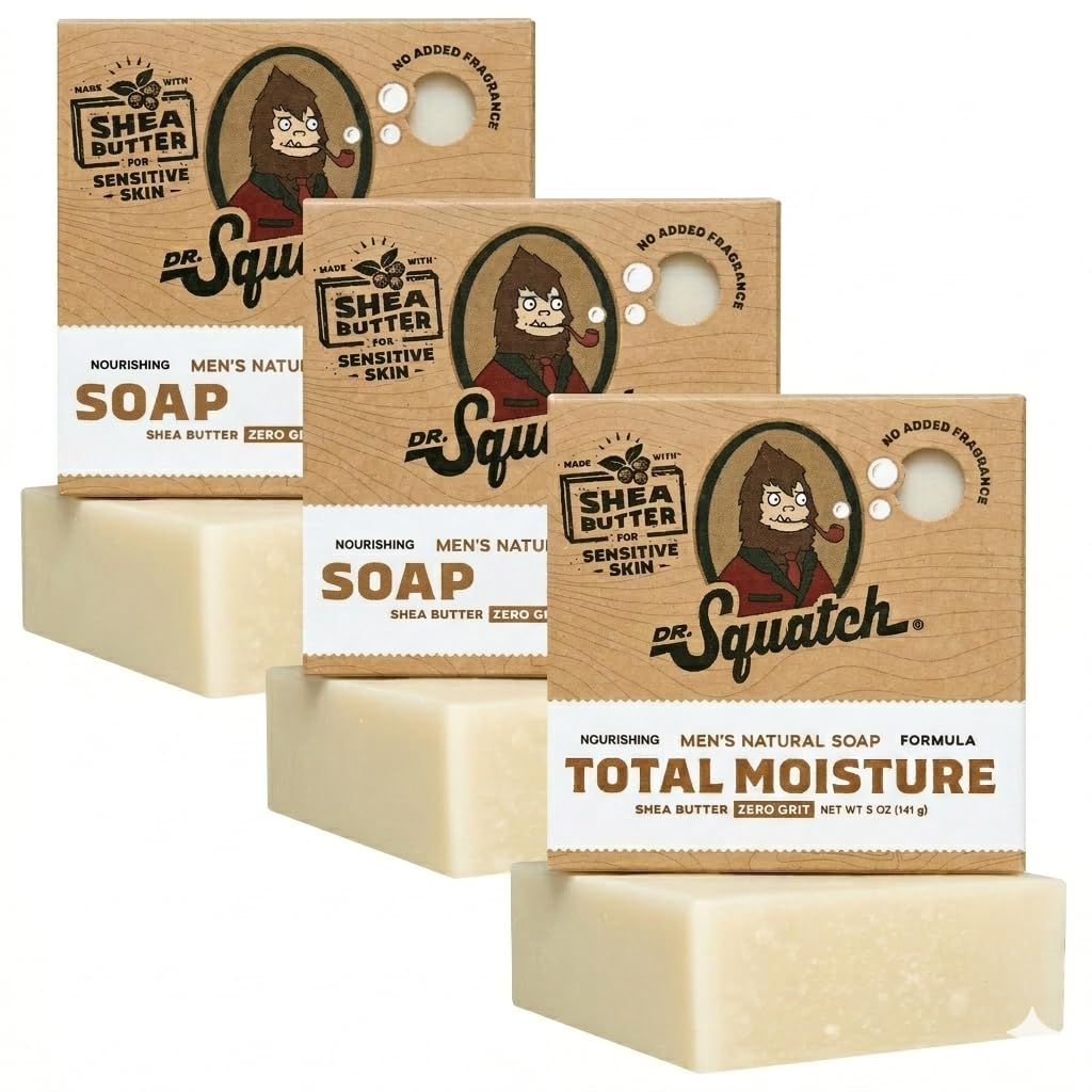 Dr. Squatch Natural Men’s Bar Soap - Cold Process Body Soap Bar with Natural Oils - Gifts for Men - Birchwood Breeze, Fresh Falls & Wood Barrel Bourbon (5 oz, 3-Pack)