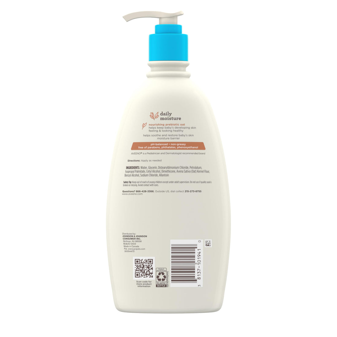 Aveeno Baby Daily Moisture Body Lotion for Sensitive Skin, Hypoallergenic Moisturizing Baby Lotion with Nourishing Oatmeal to Deeply Moisturize Baby's Skin, Fragrance-Free, 18 fl. oz Halalzen