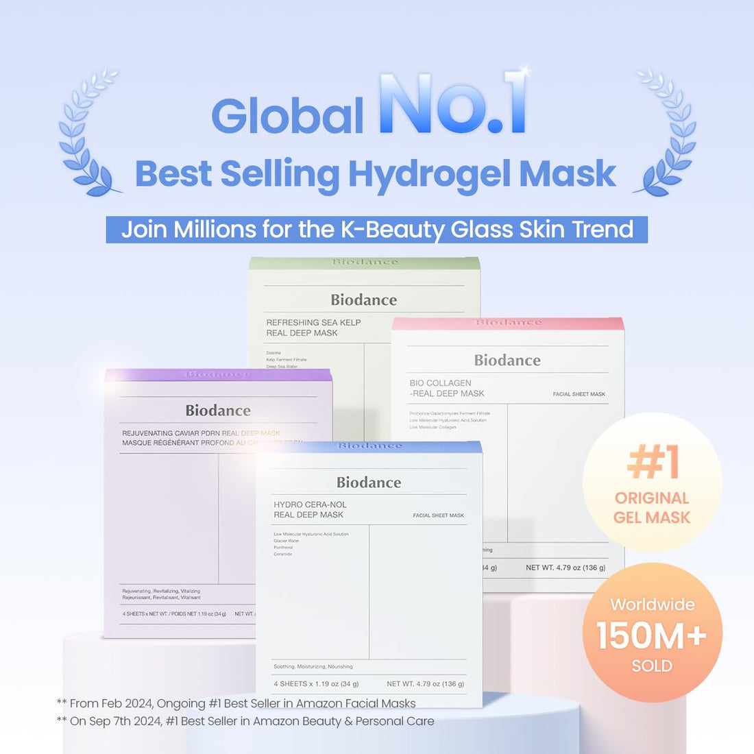 BIODANCE Caviar PDRN Real Deep Hydrogel Mask 4 Pcs | Hydrogel Overiight Mask | Skin Firming, Radiance, Enhancing Skin Recovery | Korean Face Mask for Glass Skin | Korean Skincare