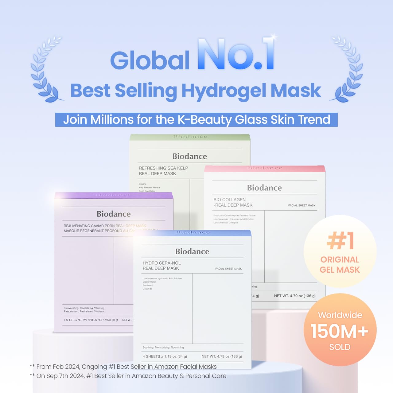 BIODANCE Hydro Cera-nol Real Deep Mask, Hydrating Overnight Hydrogel Face Mask, Moisturizing, Redness Reducing, Quick Soothing, After Sun Care, Sunburn Relief, Korean Skin Care |1.19oz(34g) x4ea Halalzen