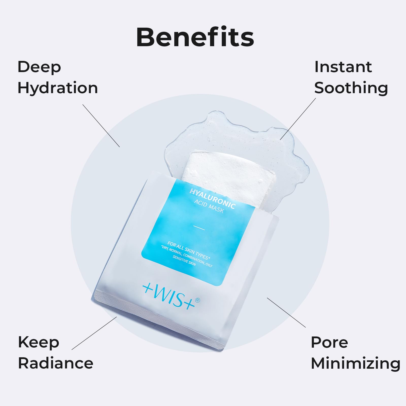WIS Hyaluronic Acid Essence Full Face Facial Mask Sheet,Deep Hydrating Anti-Aging Serum Moisturizing Face Mask for Dull Dry Skin Care,Anti-Wrinkle & Fine Lines,24 Combo Pack
