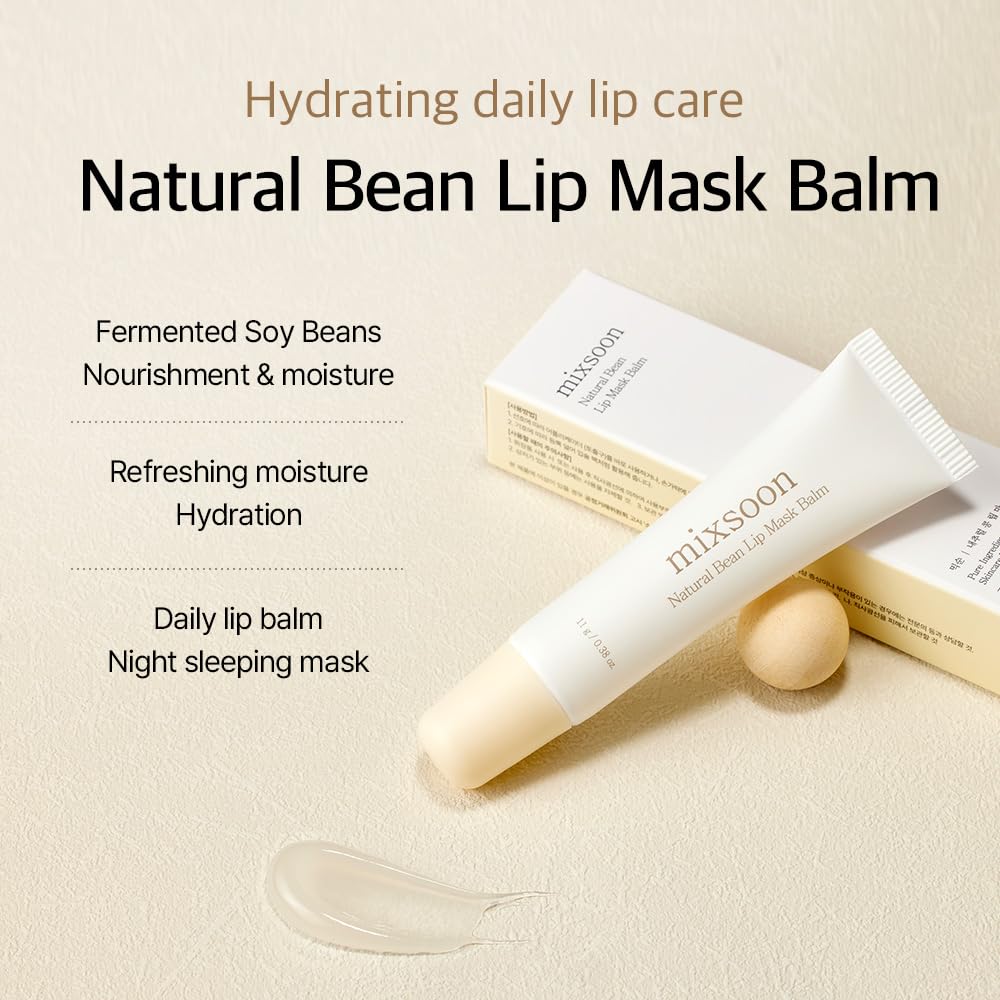 mixsoon Natural Bean Lip Mask Balm - Hydrated Lips, Softening, Fermented Bean and Shea Butter, Vegan Formula for Smooth Lip Balm 11g / 0.37 fl. oz. Korean Glass Skin Care Halalzen