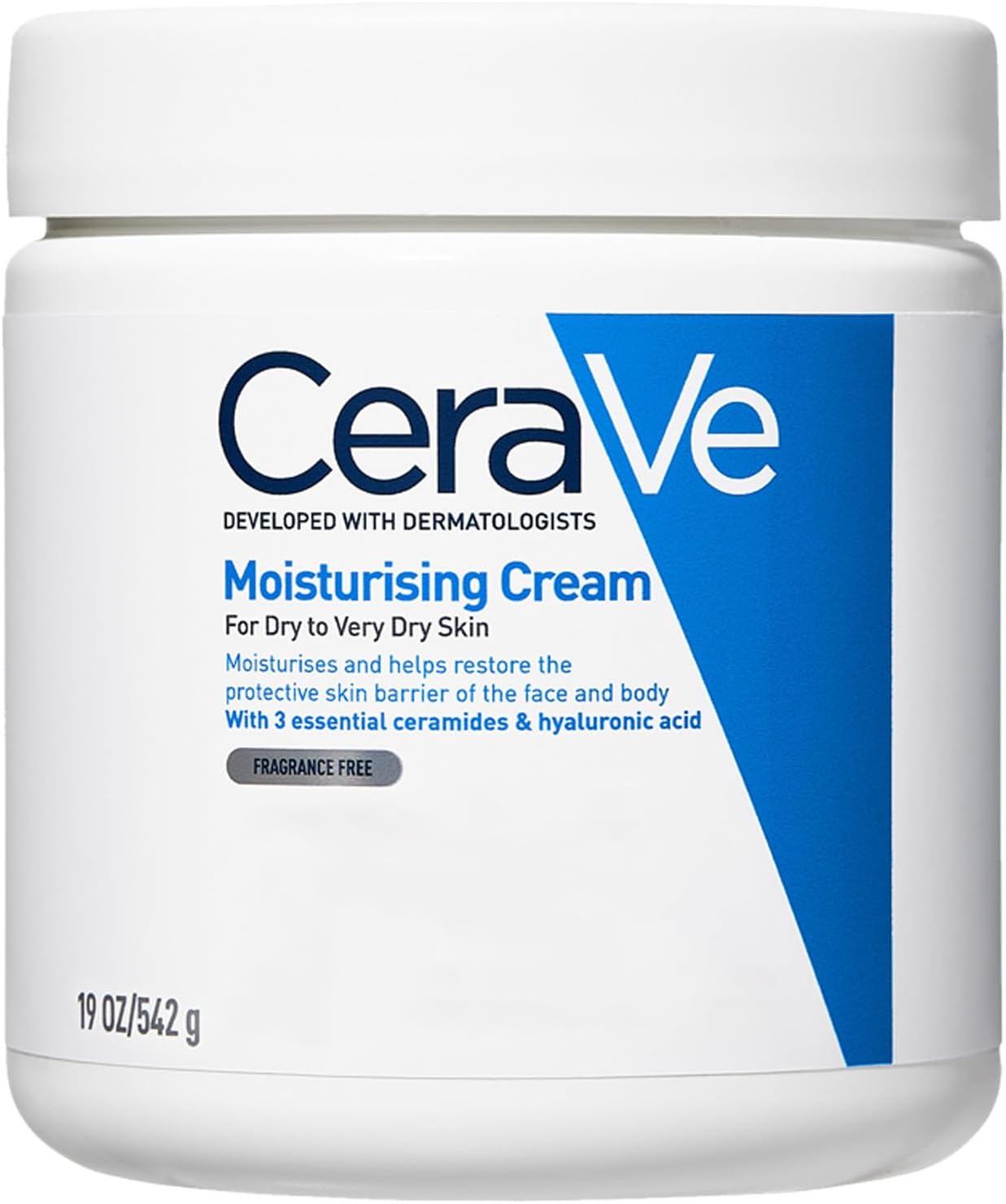 CeraVe Moisturising Cream for Dry to Very Dry Skin With 3 Essential Ceramides, Hyaluronic Acid, Face & Body Cream, Fast Absorbing, Dermatologist Developed, 562ml