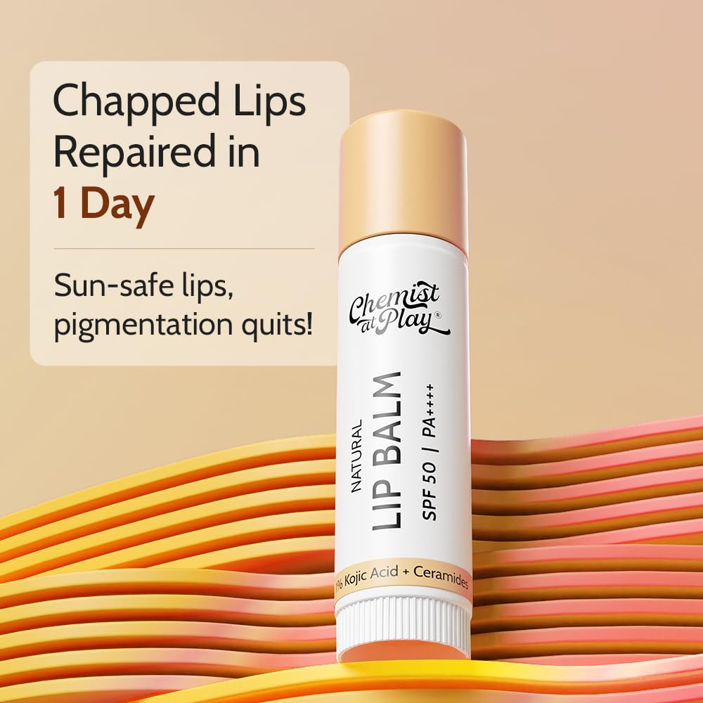 Chemist At Play's Natural Lip Balm| Repairs Chapped Lips Brightens Dark Lips | 1% Kojic Acid| SPF 50 PA++++| For men and women| 4.5gm