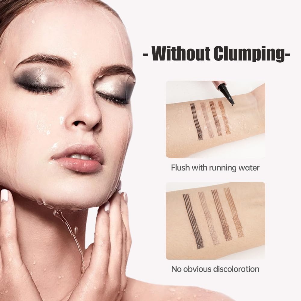 2 Pcs Microblading Eyebrow Pencil, 3D Waterproof 4-Tip Eyebrow Pen, Natural Makeup Long-Lasting Fine Stroke Magic Brow Pencil for Women Stay on All Day (Dark Brown(2 Pcs))