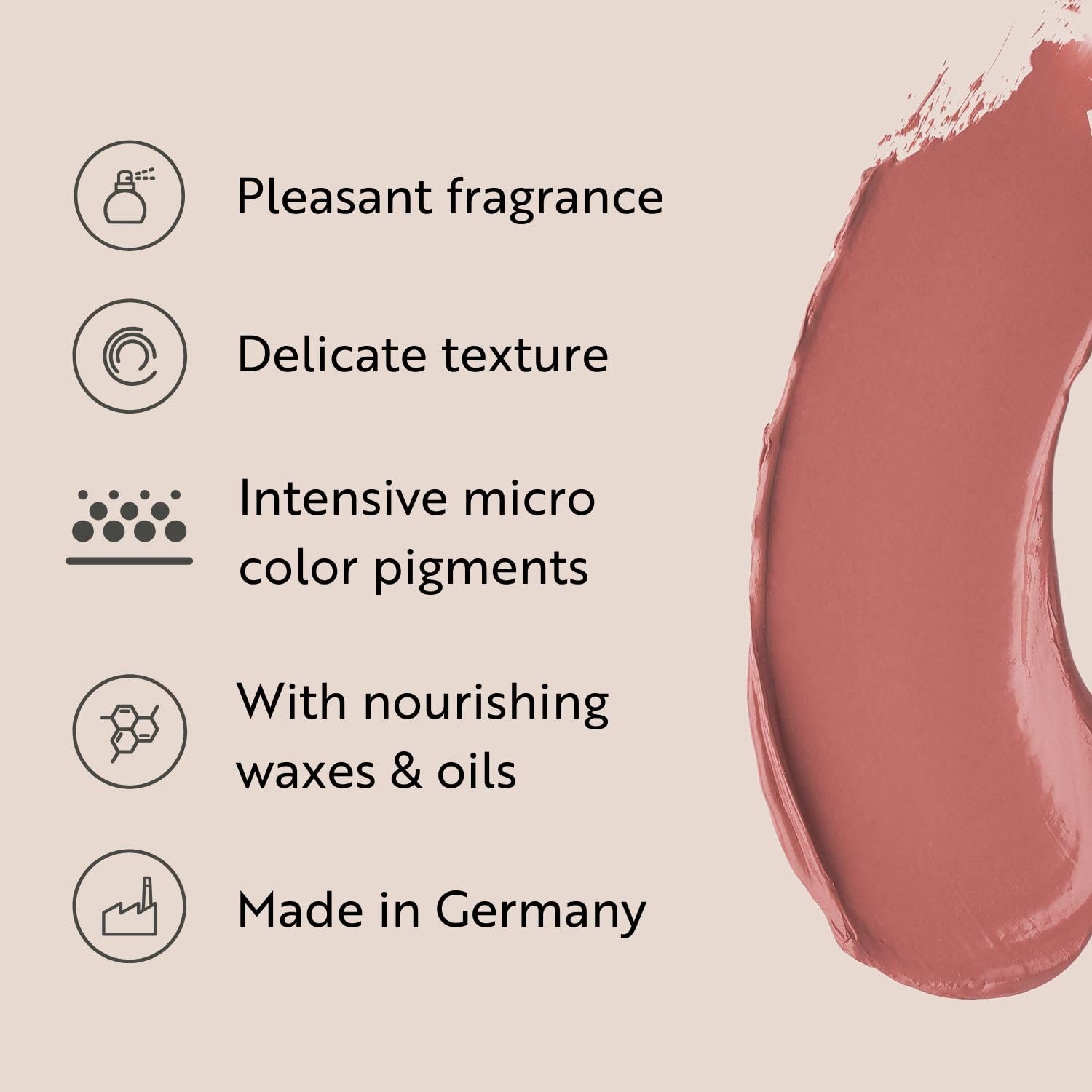 M. Asam MAGIC FINISH Lipstick Almond (4g) - Long Lasting Lipstick with Satin Finish, Intense Color & Care for Smooth Lips, Creamy Texture, Semi Matte Lipstick Look, Elegant Make Up Halalzen