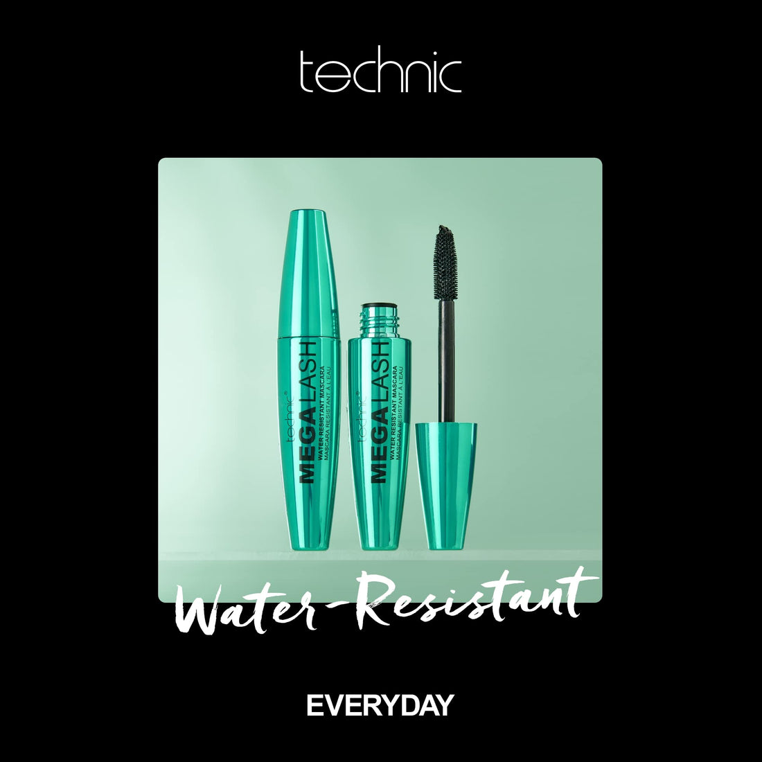 Technic Mega Lash Water Resistant Mascara - Vegan, Ultra Black, Water Resistant, Hard wearing, Smudge-Proof, Lash Building Formula For Volume Glam Lashes - 12ml Halalzen