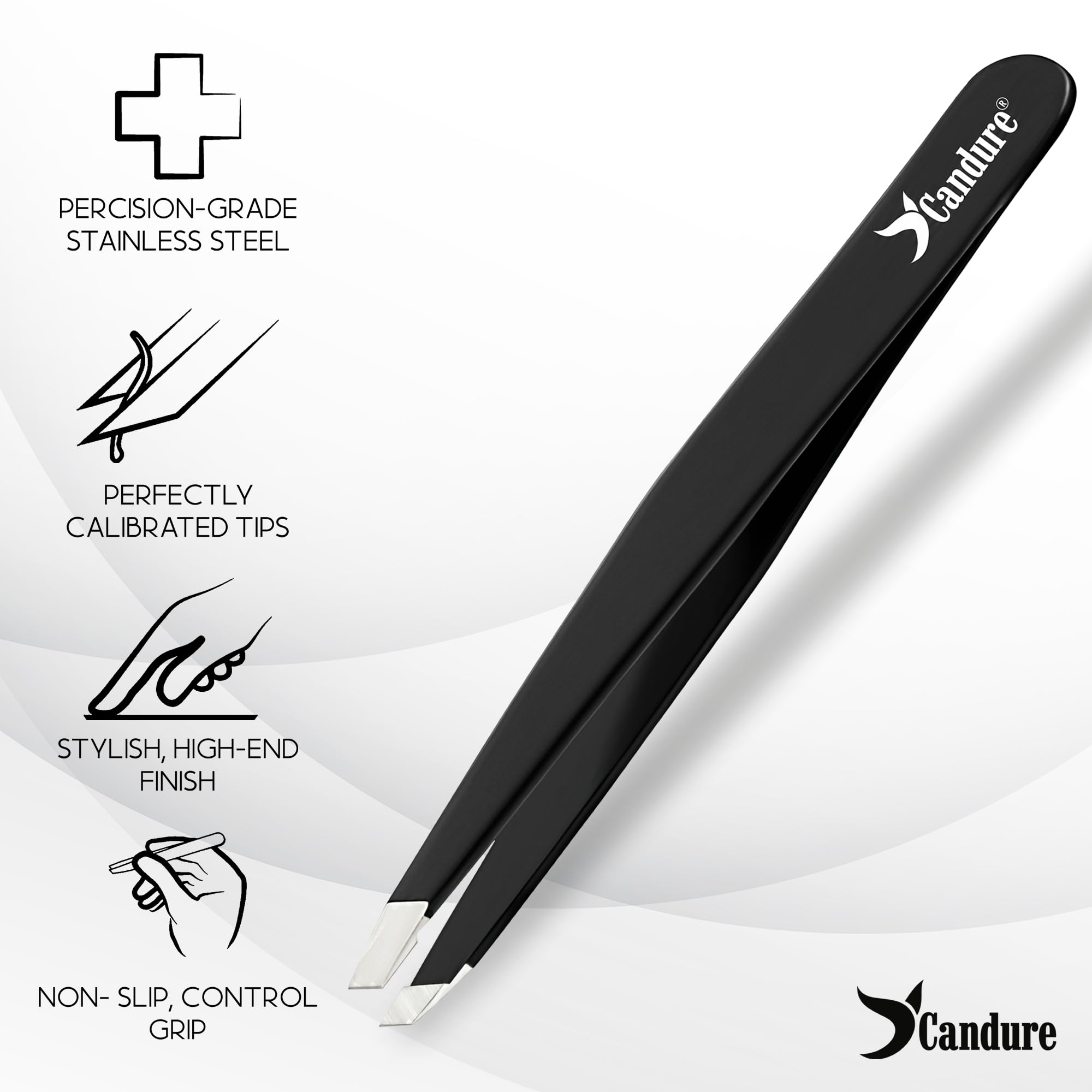 Candure Tweezers for Eyebrows - Professional Stainless Steel Slanted and Pointed Tip Hair Tweezers Set for Ingrown Hair, Blackhead Removal, Eyebrows Plucking Beauty Tool for Women Halalzen