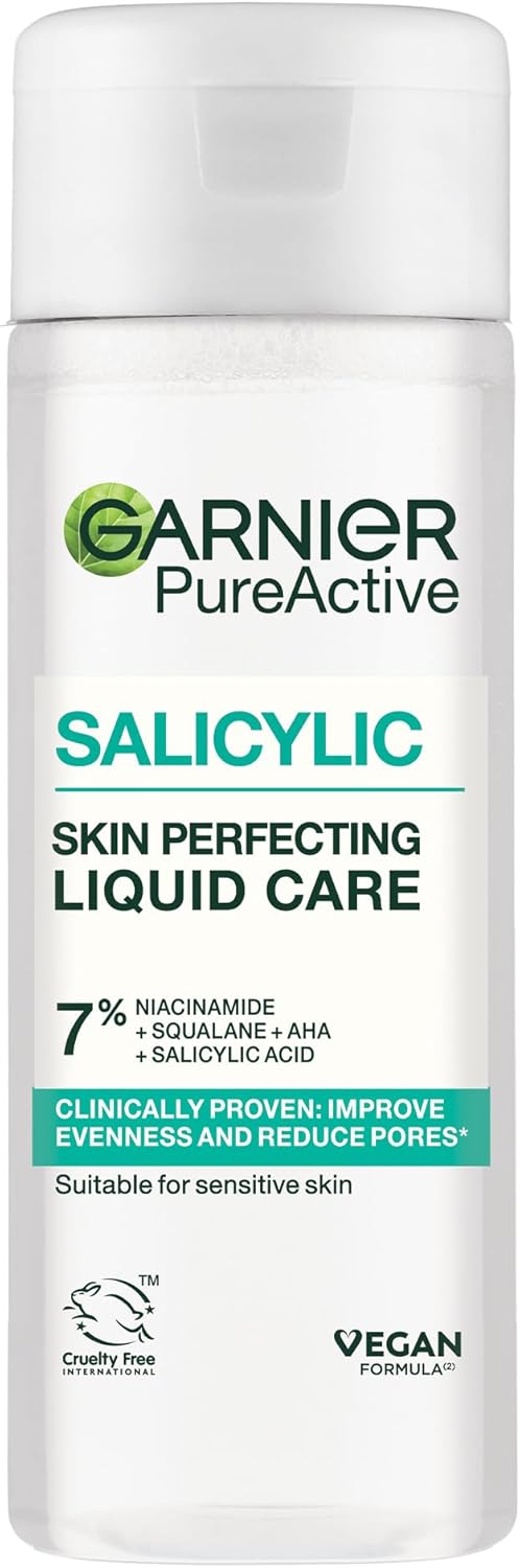 Garnier Salicylic Acid Skin Perfecting Liquid Care Toner, 7% Niacinamide & Squalane, AHA, Reduces Pores & Blemishes, Smooths & Evens Skin, Vegan & Cruelty-Free, 120ml
