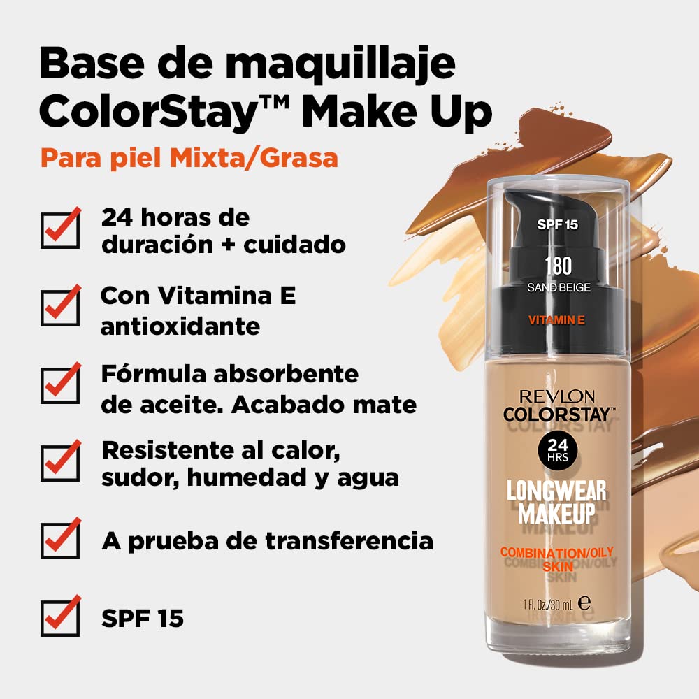 Revlon Colorstay Liquid Foundation Makeup for Combination/Oily Skin SPF15 Medium to Full Coverage (30ml) Matte Finish, Buff (150) Unisex Halalzen
