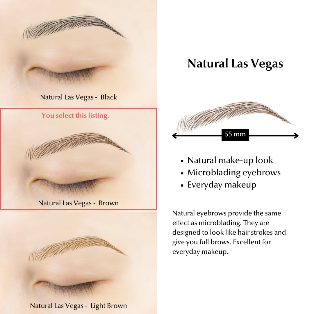 Bliss and Beyond USA | Waterproof Eyebrow Tattoo Stickers. A real hair stroke look. Hair replacement without surgery. Solution for hair loss. Bushy Tinted eyebrow tattoos. (New Las Vegas, Dark Brown)