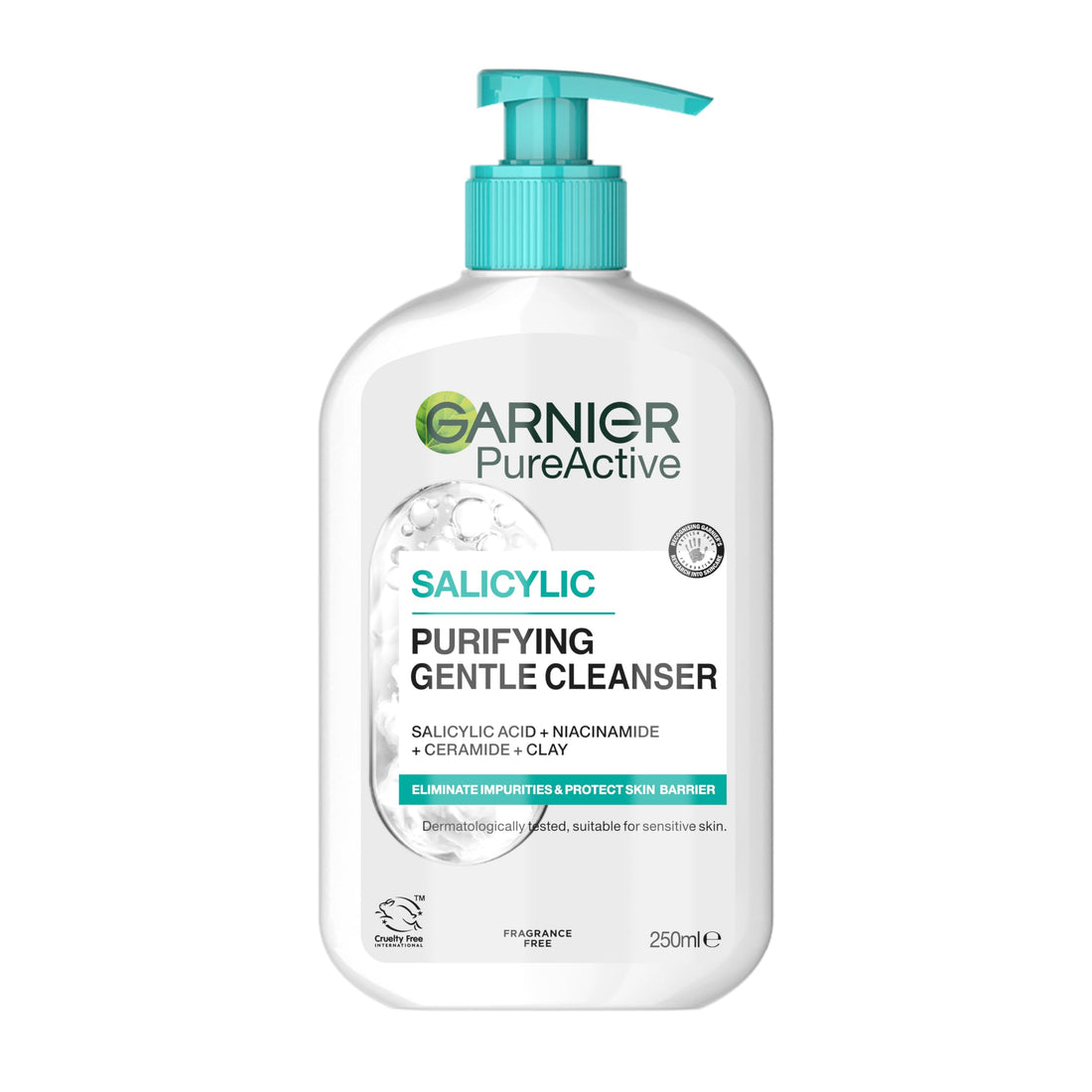 Garnier Pure Active Salicylic Purifying Gentle Face Cleanser, Enriched With Salicylic Acid, Niacinamide, Ceramides & Clay, Fragrance Free, Sulphate Free Formula, Suitable For Sensitive Skin, 250ml