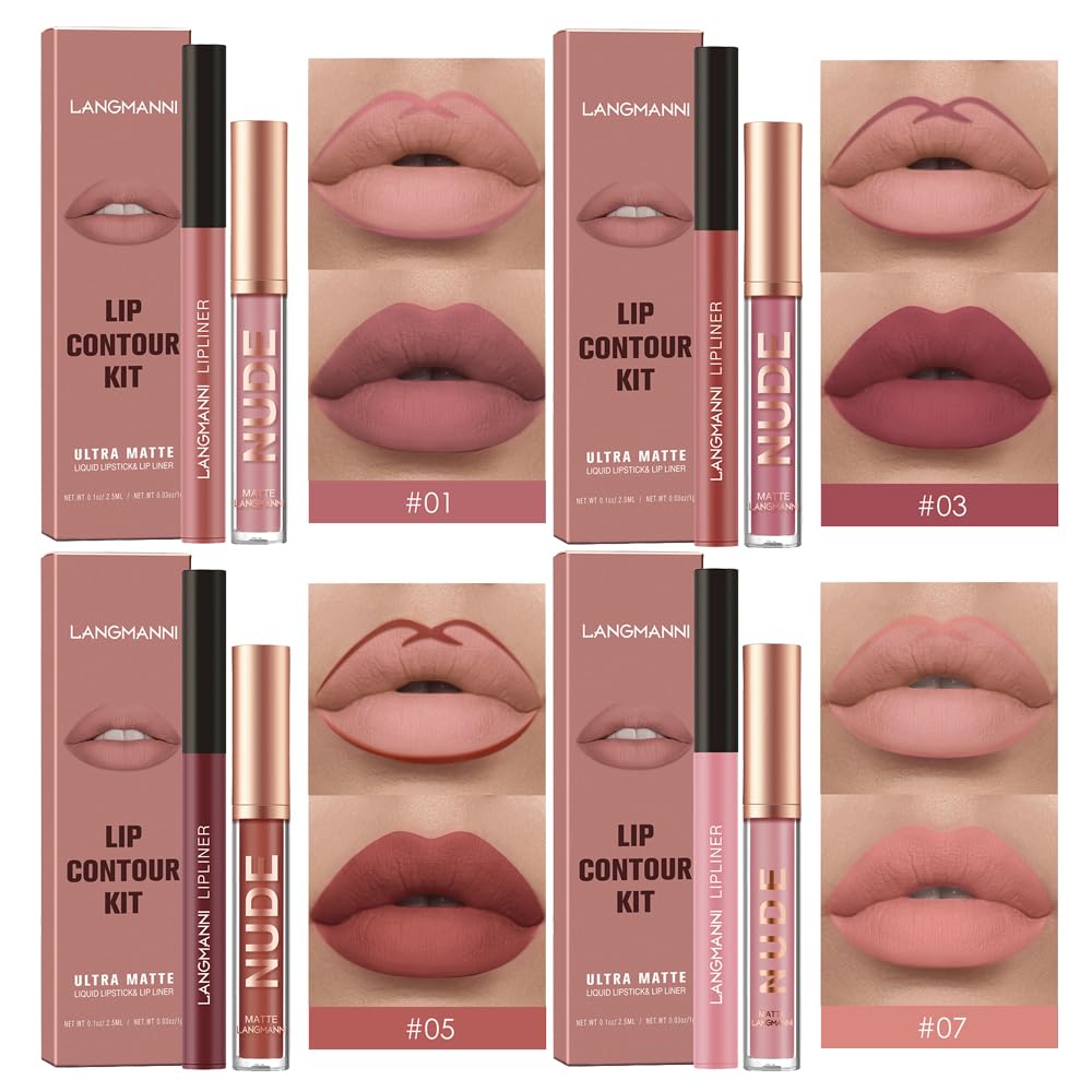 LANGMANNI 6 Matte Lipstick with 6 Lipliners Durable Lip Gloss,Long-Lasting&Waterproof Non-Stick Cup High Pigmented Velvet Lipgloss Kit,Beauty Cosmetics Gift for Girls(12PCS) Halalzen