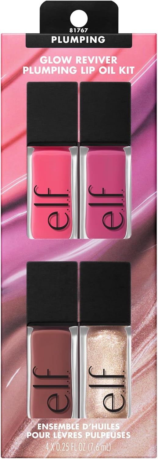 Glow Reviver Plumping Lip Oil Kit, Nourishing Tinted Lip Oils For A High-shine Finish, Infused With Jojoba Oil, Vegan & Cruelty-free, 4 Shades