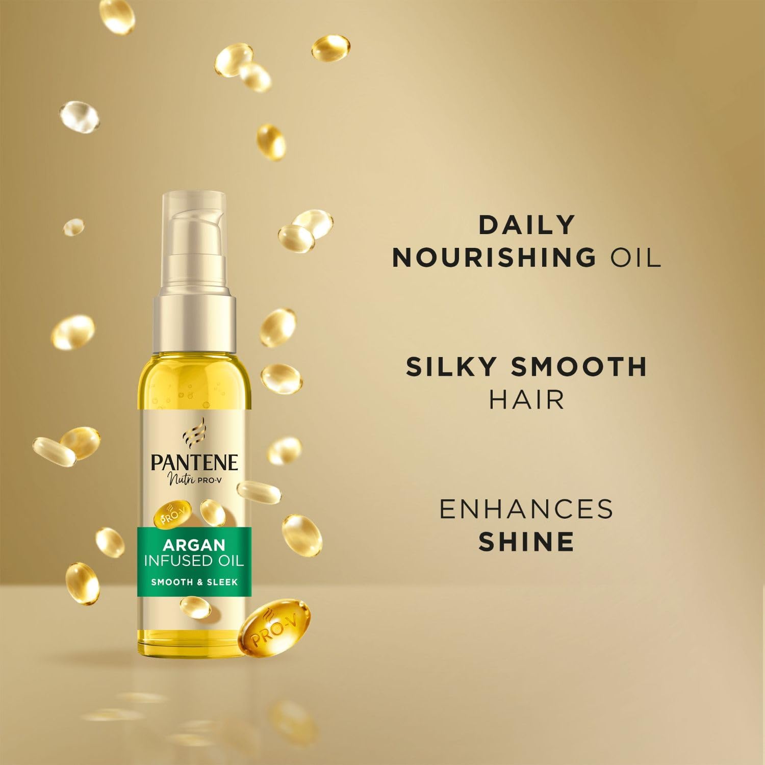 Pantene Pro-V Smooth & Sleek Argan Infused Hair Oil 100ml for Frizzy, Dull Hair, Daily Leave In Nourishing Oil, Tames Frizz, Makes Hair Silky Smooth and Enhances Shine, With Pro-V Nutrients