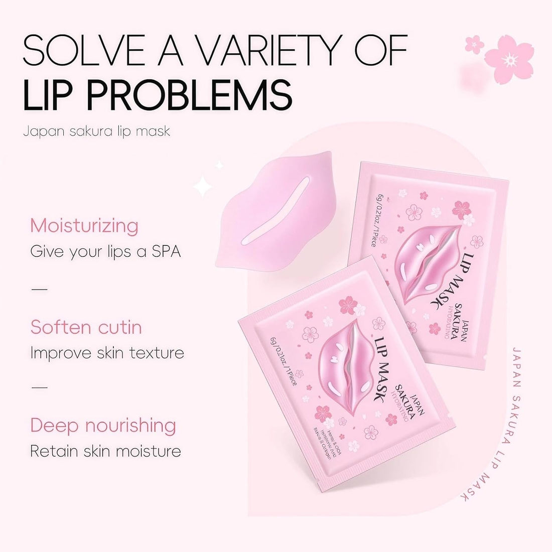 20PCS Sakura Lip Masks, Cherry Blossom Sleeping Lip Mask for Deep Nourishment, Moisturizing & Brightening, Silky Texture, Easy Storage, Lips Care Treatment Halalzen