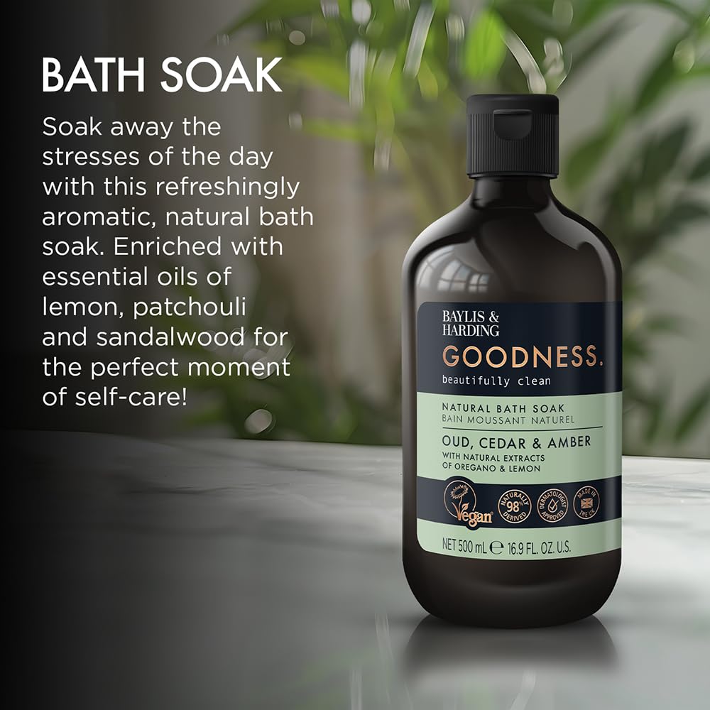 Baylis & Harding Goodness Oud, Cedar and Amber Body Wash, 500 ml (Pack of 3) - Vegan Friendly