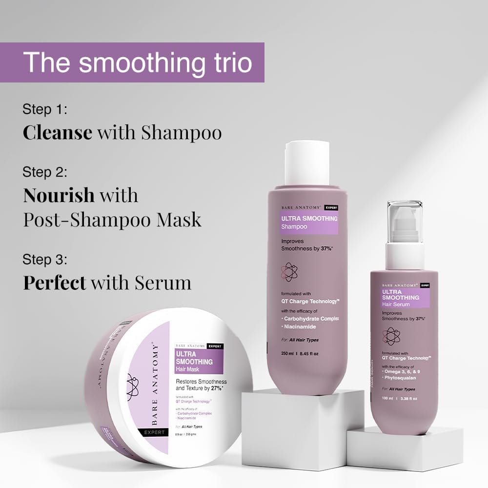 Bare Anatomy Ultra Smoothing Hair Serum Powered By Carbohydrate Complex & Niacinamide | Serum for Smooth & Shiny Hair | For Dry & Frizzy Hair | Women & Men | 100ml