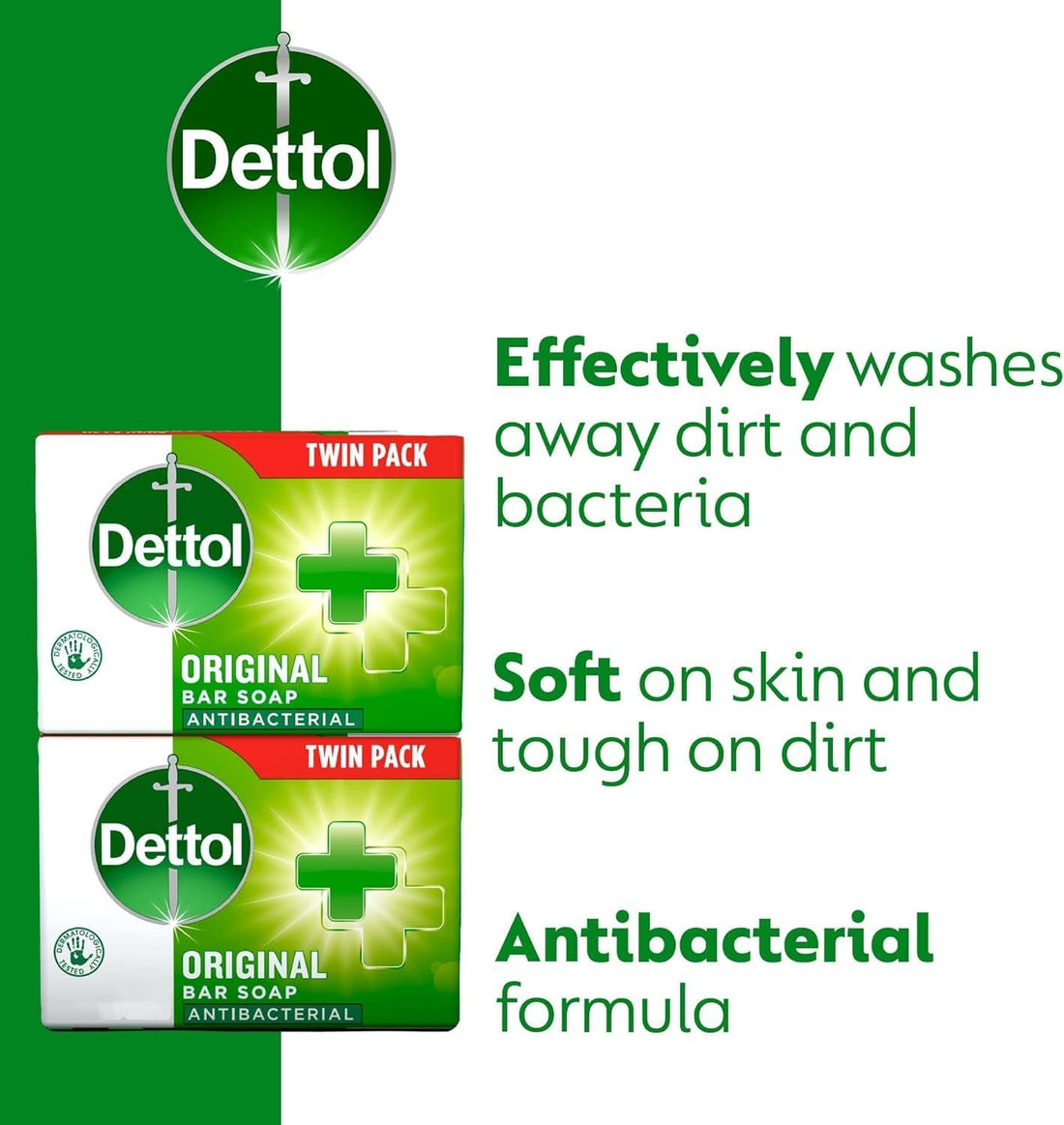 Original Anti-Bacterial Soap Bars 3x Family Twin Packs (6 x 100g) - Bundle Pack of Official Dettol Soap (Total 6 Bars) | Hand & Body Cleanser and Protector Halalzen
