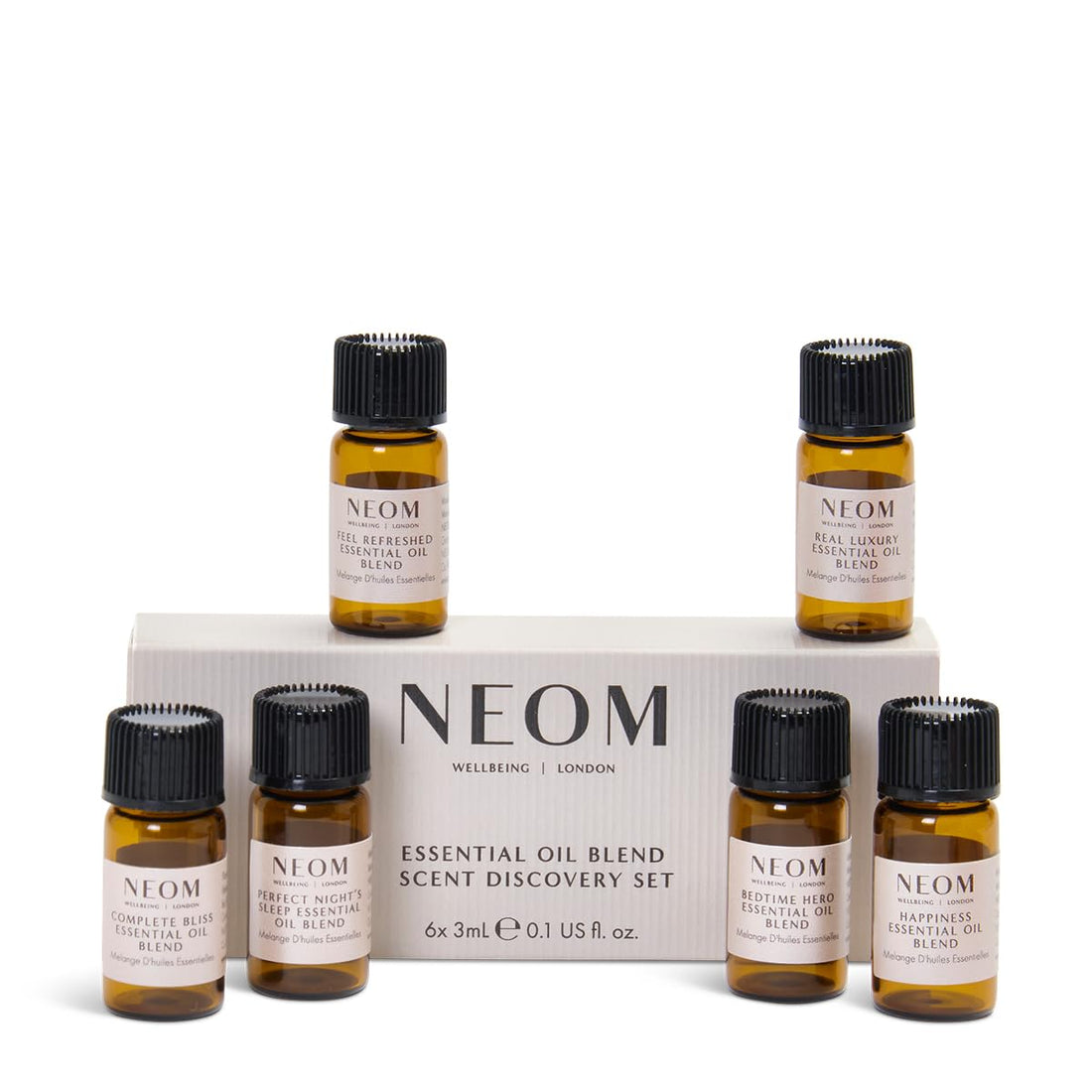 NEOM Essential Oil Blend Scent Discovery Set, 6 x 3ml Mini Size I Our Bestselling Blends I Compatible with Neom Wellbeing Pod or Wellbeing Pod Luxe I 100% Natural