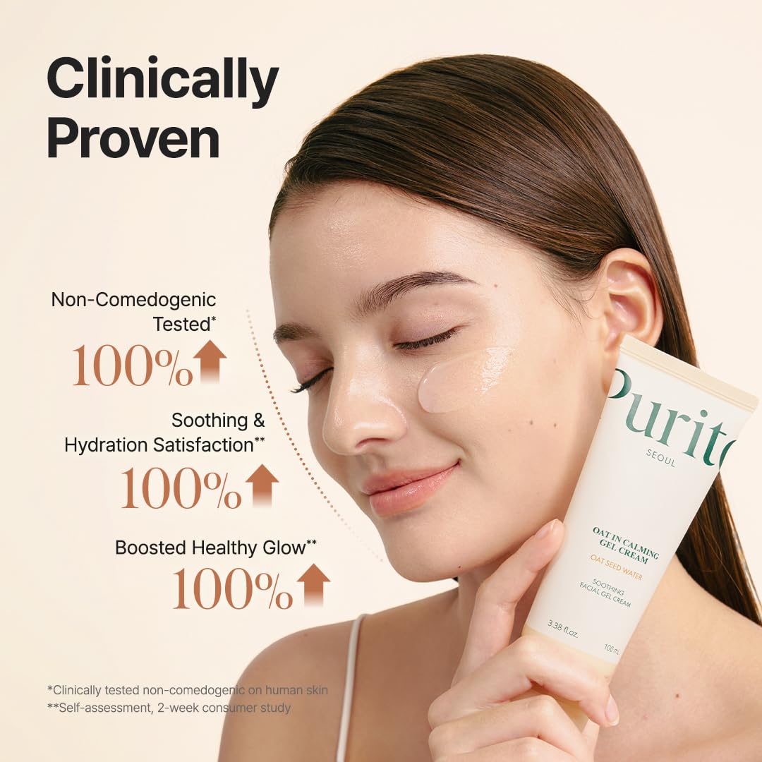 PURITO Oat In Calming Gel Cream, Oat Seed Water, Lightweight Non-Sticky Moisturizer, Non-Comedogenic, Fragrance-Free, Korean Skincare, 100ml 3.38 fl.oz
