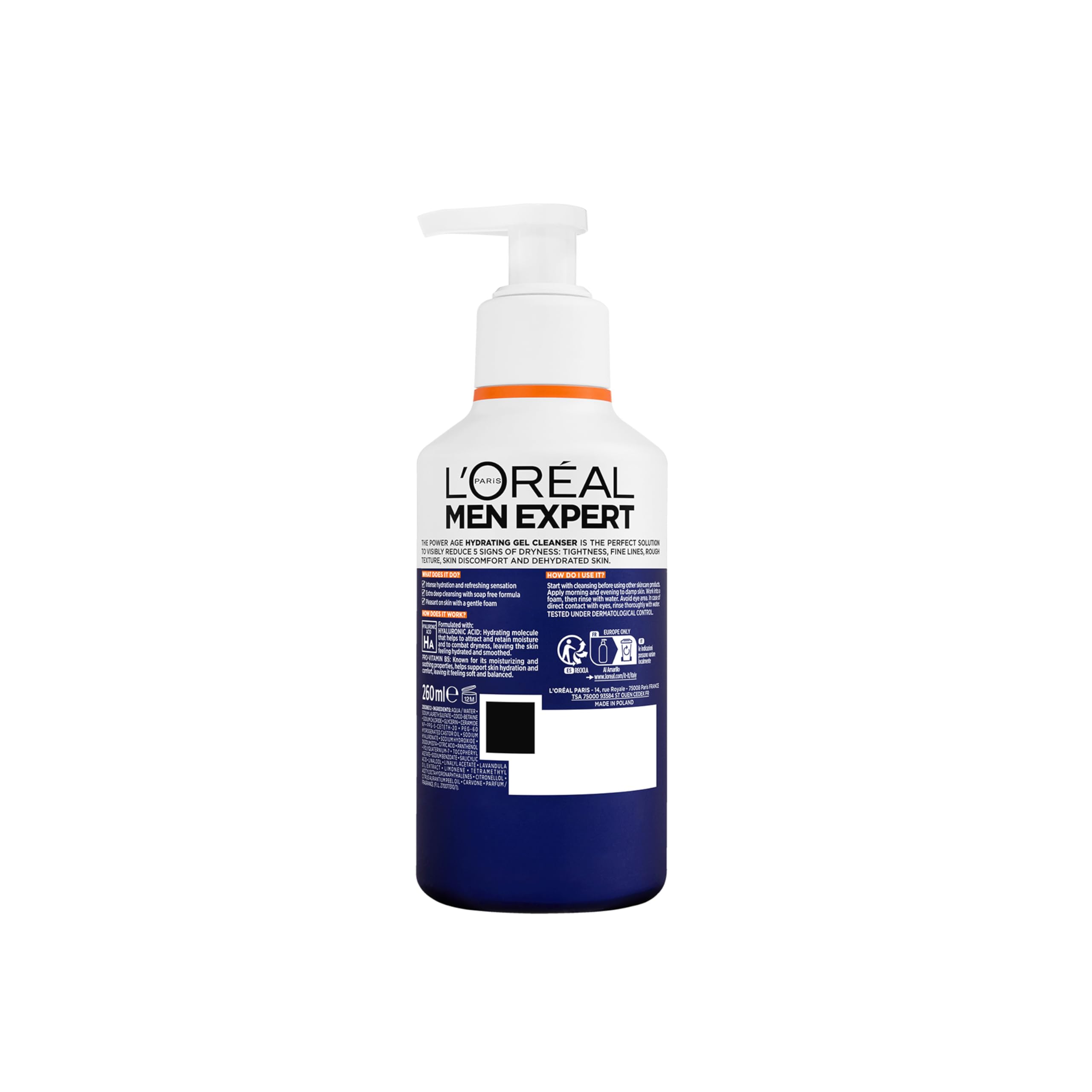 L'Oréal Men Expert Derma Control Purifying Cleansing Gel for Oily & Blemish-Prone Skin, Salicylic Acid & Niacinamide Deep Cleanser, Removes Dead Skin Cells, Unclogs Pores, 260ml