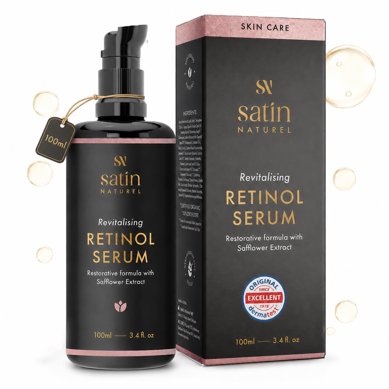Satin Naturel High-Dose Hyaluronic Serum 100 ml – Organic Hyaluronic Acid Facial Serum – Anti-Aging Moisturizing Serum – Vegan – 24h Hydration – Facial Care for Women and Men