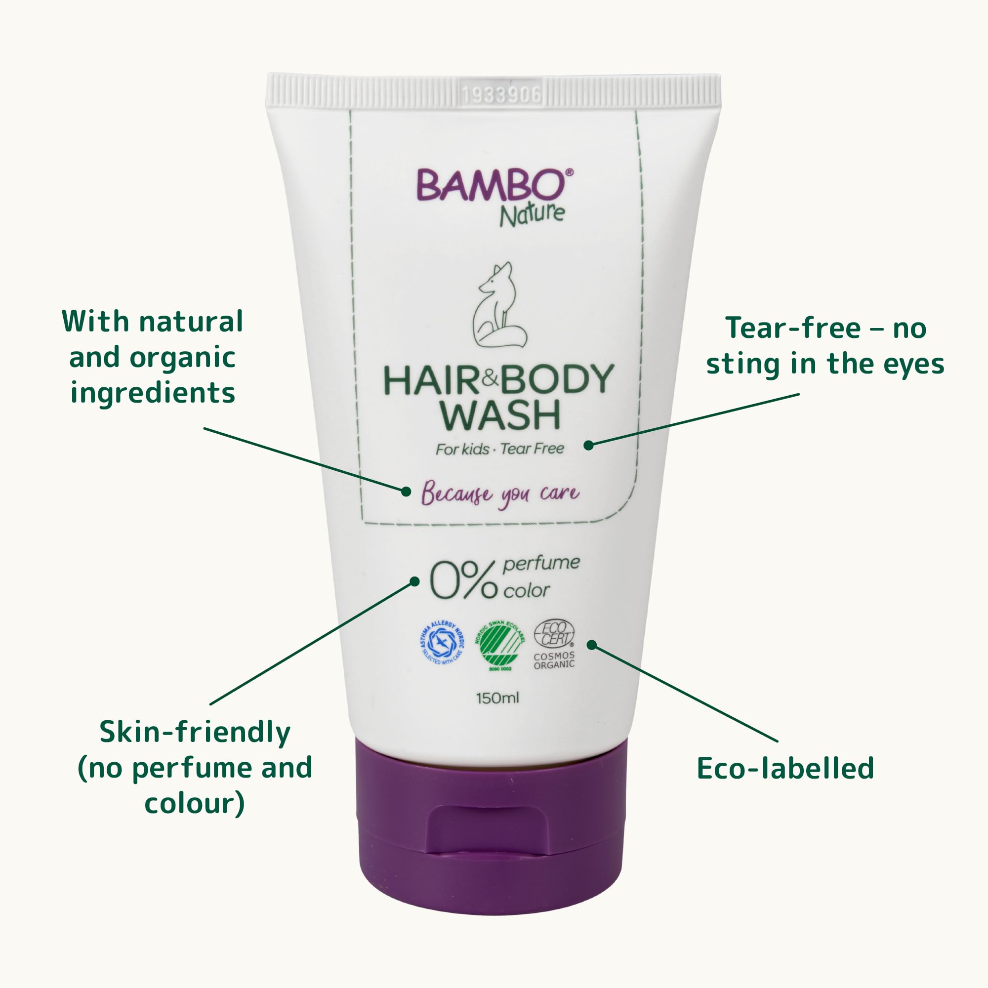 Bambo Nature Kids Shampoo and Body Wash, 150ml,Bath Wash For Sensitive Skin, Tear-Free Shampoo, Organic and Vegan For Clean and Happy Baby, Sustainable Products