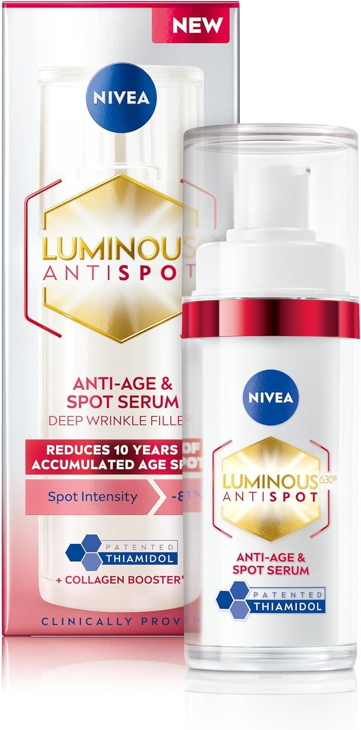 NIVEA Luminous 630 Anti Dark-Spot & Anti-Age Serum (30ml), Anti-Wrinkle Face Serum Reduces Age Spots and Dark-Spots, Firming and Hydrating Serum to Reduce Wrinkles and Fine Lines Halalzen