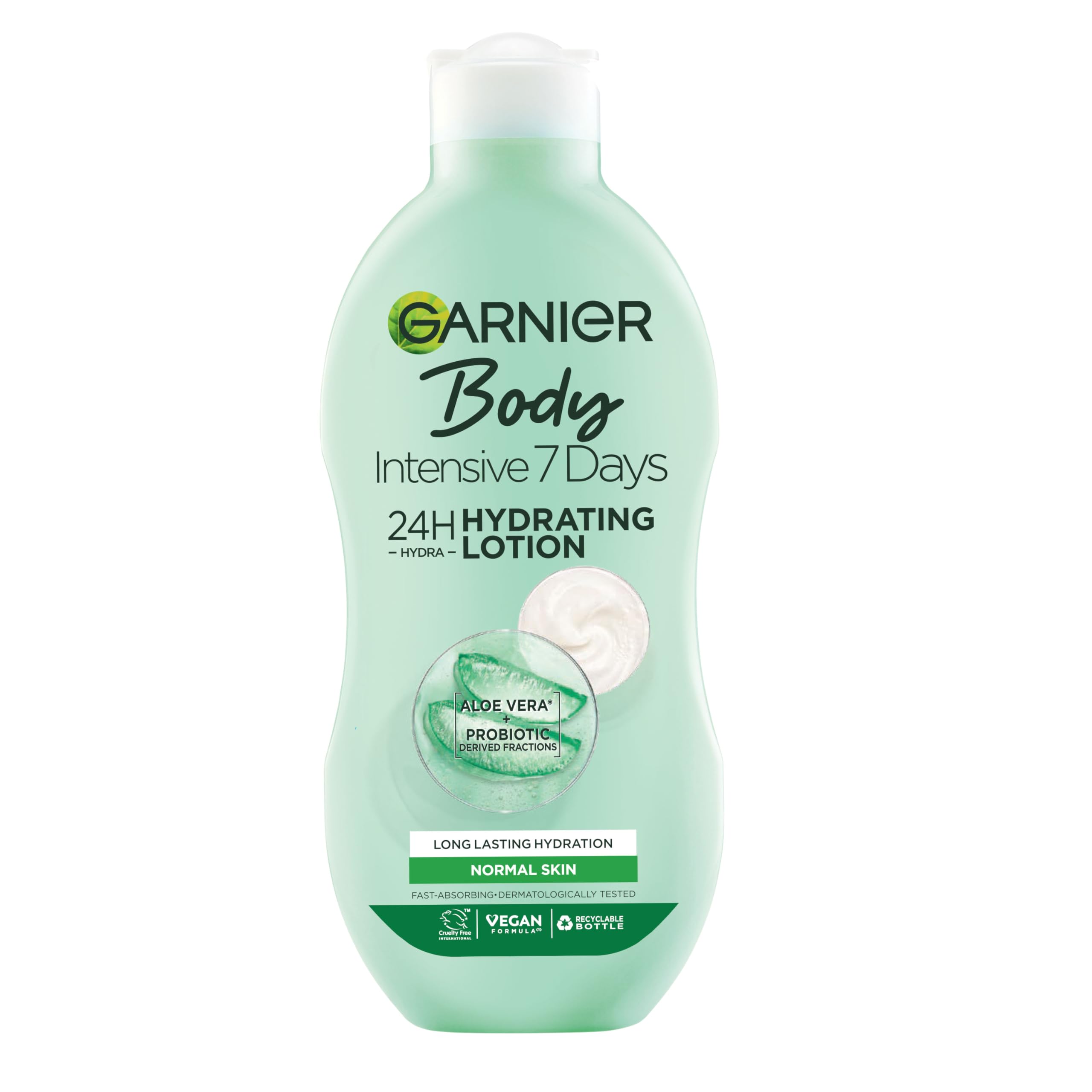 Garnier Intensive 7 Days Aloe Vera & Probiotic Extract Body Lotion 400ml, Hydrating and Refreshing Moisturiser, Up to 7 Days Hydration, For Normal Skin, Fast Absorbing & Non Greasy