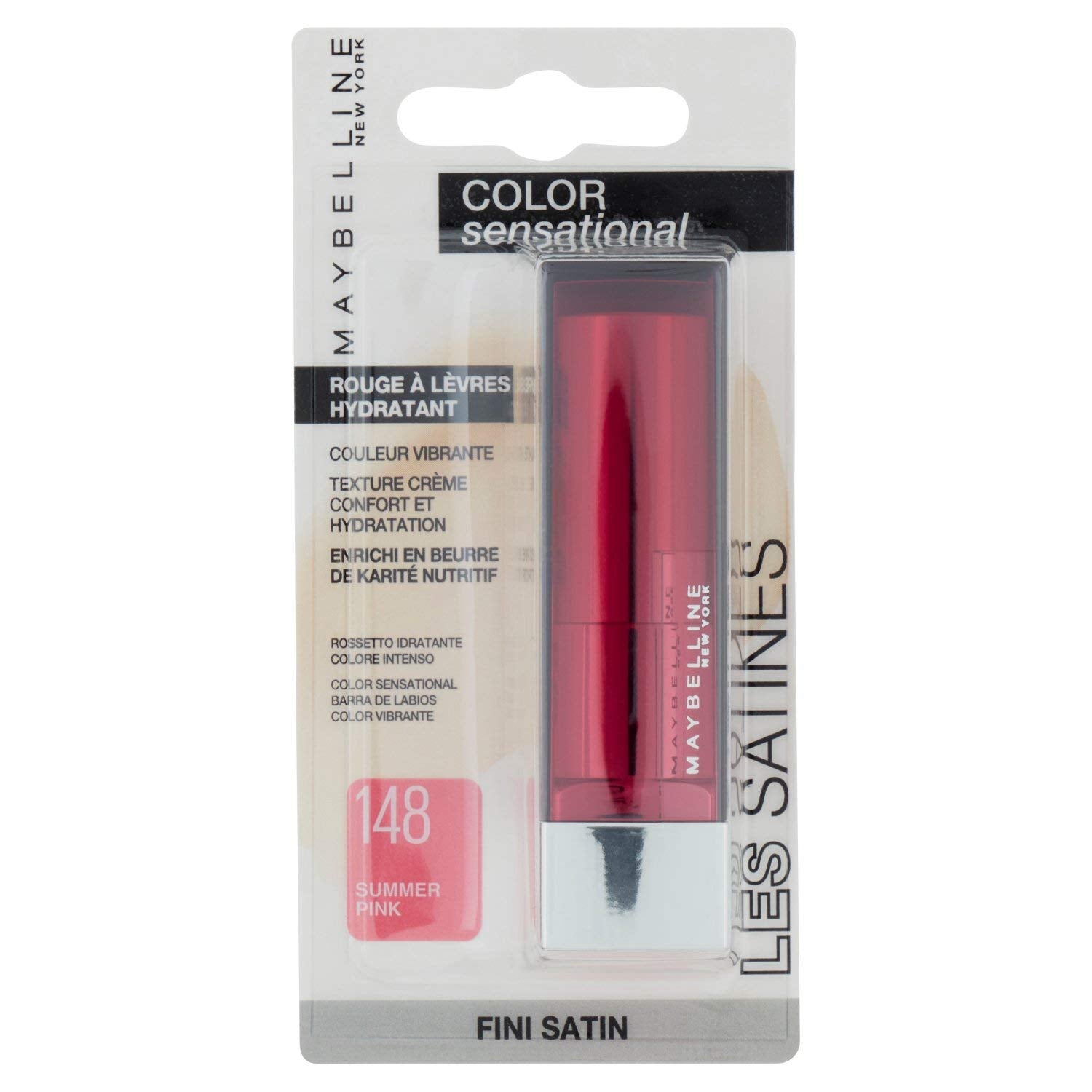 Maybelline Lip Stick, Hydrating Color Sensational Lip Colour, Creamy Formula with Honey Nectar for Nourished Lips & Crisp Color - Shade: 148, Summer Pink Halalzen