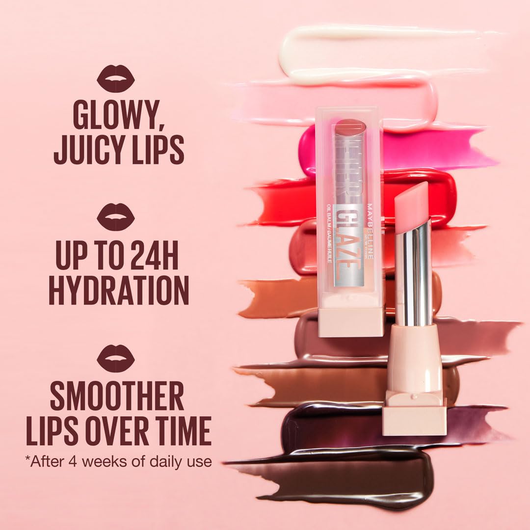 Maybelline New York Lifter Glaze Lip Oil Balm, Up to 24HR Hydration, Plumping for Fuller Lips, Hyaluronic Acid & Acerola Cherry Extract for Ultra-Comfortable Shine, Shade: Pink Drip