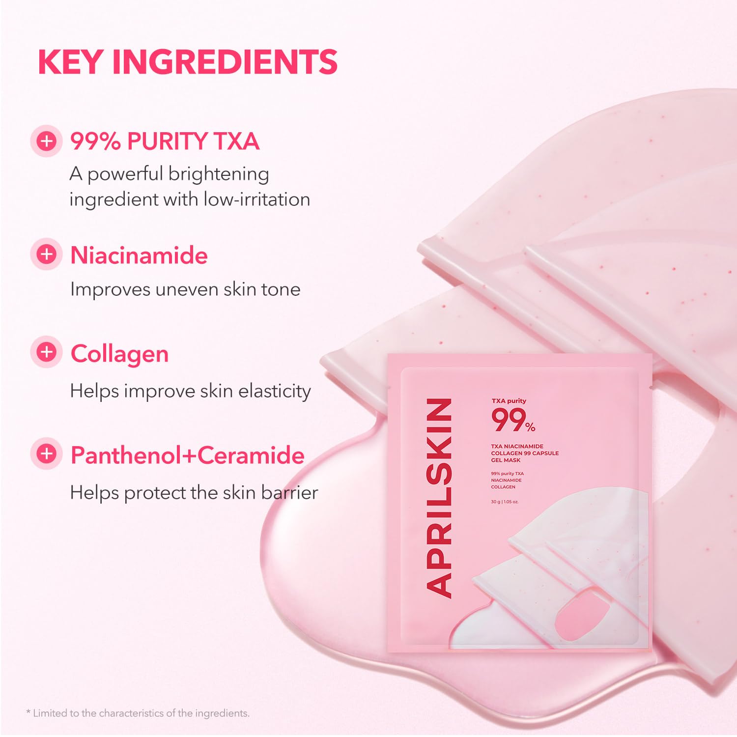 APRILSKIN TXA Pink Capsule Gel Mask | Overnight Face Mask for Glass Glow Skin I 99% High-Purity Tranexamic Acid 3 for uneven skin tone I Elasticity, Hydrating and Firming I Korean Skincare I 30g x 4ea Halalzen