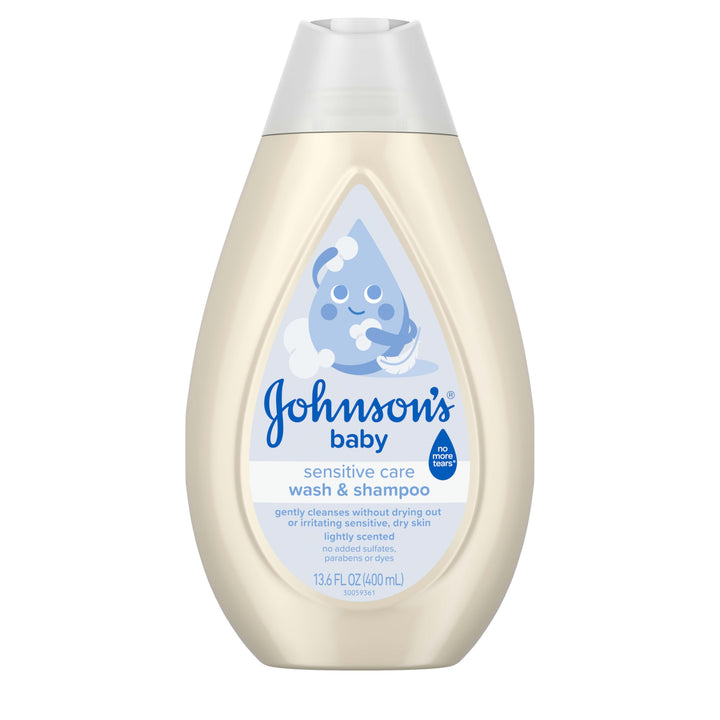 Johnson's Sensitive Care Baby Wash & Shampoo, Daily Moisturizing 2-in-1 Baby Wash & Shampoo to Gently Cleanse Without Drying Out Sensitive Skin, Light Scent, Hypoallergenic, 13.6 fl. oz Halalzen