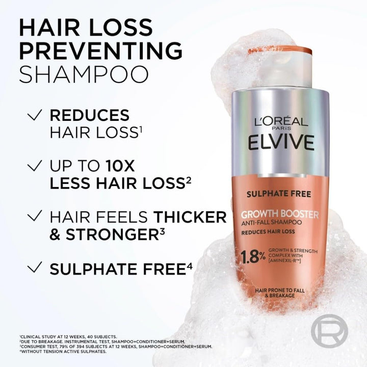 L'Oreal Paris Shampoo For Hair Growth And Anti Hair Loss, Elvive Growth Booster With Aminexil And Niacinamide, Prevents Hair Thinning and Reduces Loss In 12 Weeks For Visibly Fuller Hair, 200ml Halalzen