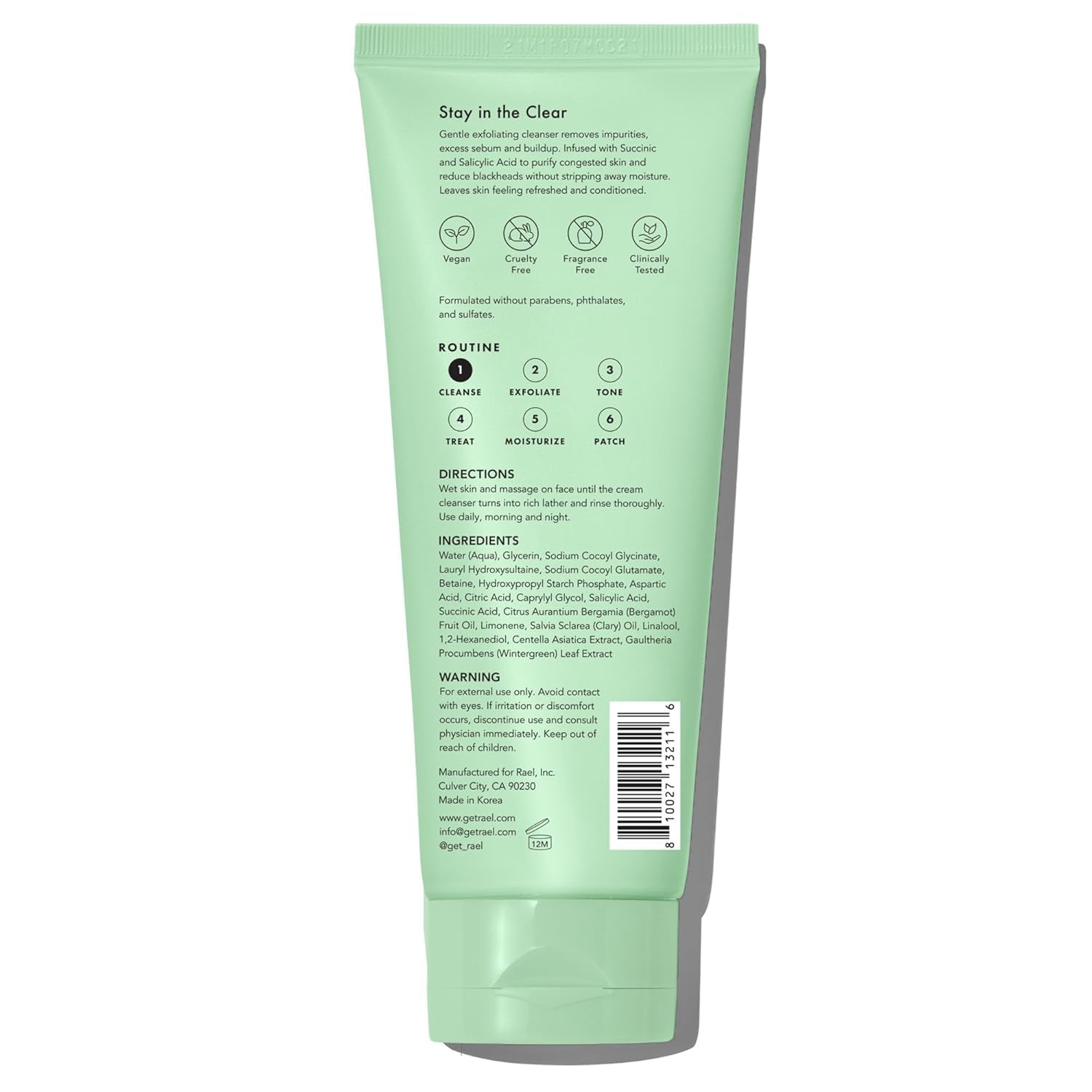 Rael Miracle Clear Facial Cleanser – Makeup Remover, Daily Face Wash, Gentle Deep Pore Cleansing Korean Skin Care for Oily & Combination Skin (Exfoliating Cleanser, 5.1 fl. oz)