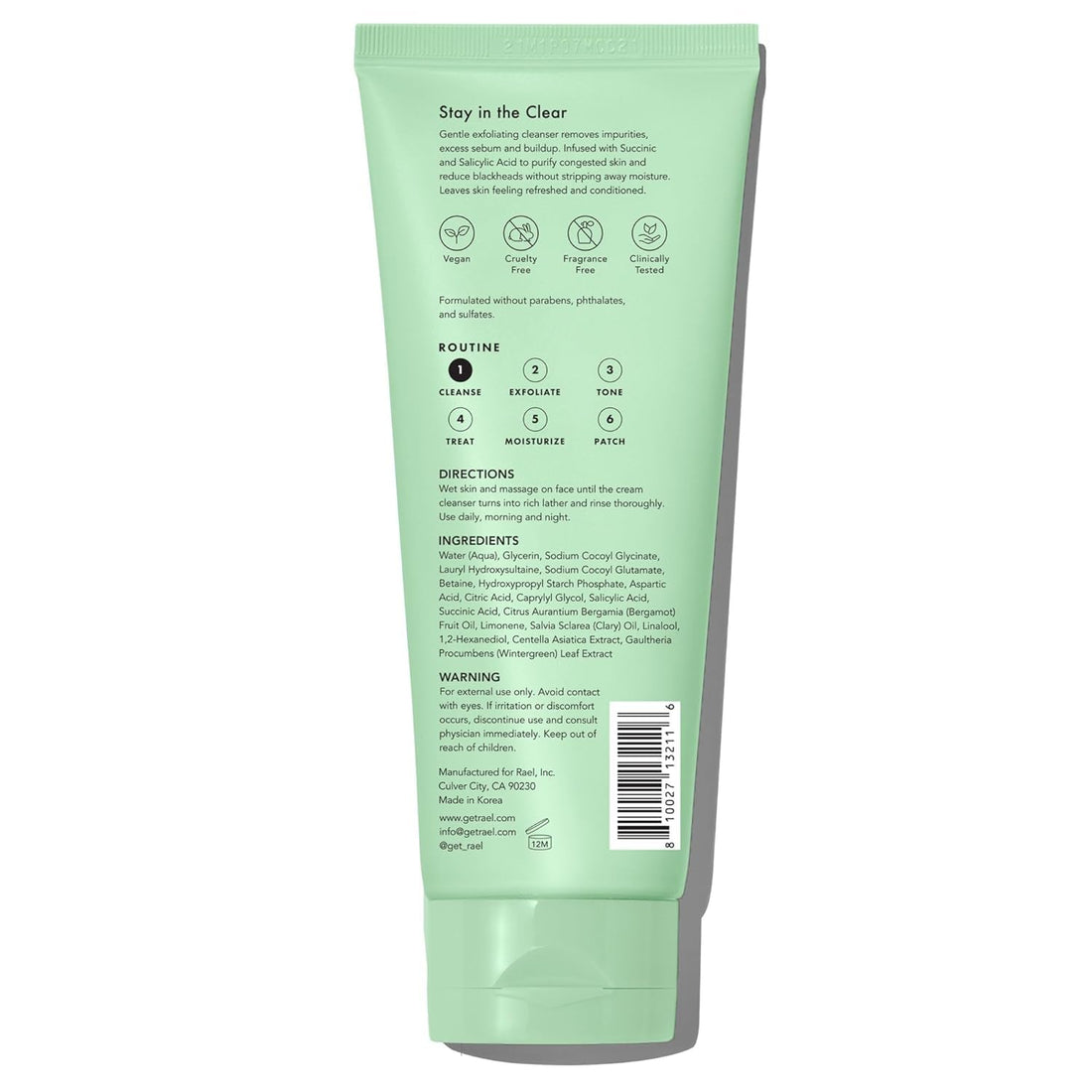 Rael Miracle Clear Facial Cleanser – Makeup Remover, Daily Face Wash, Gentle Deep Pore Cleansing Korean Skin Care for Oily & Combination Skin (Exfoliating Cleanser, 5.1 fl. oz)