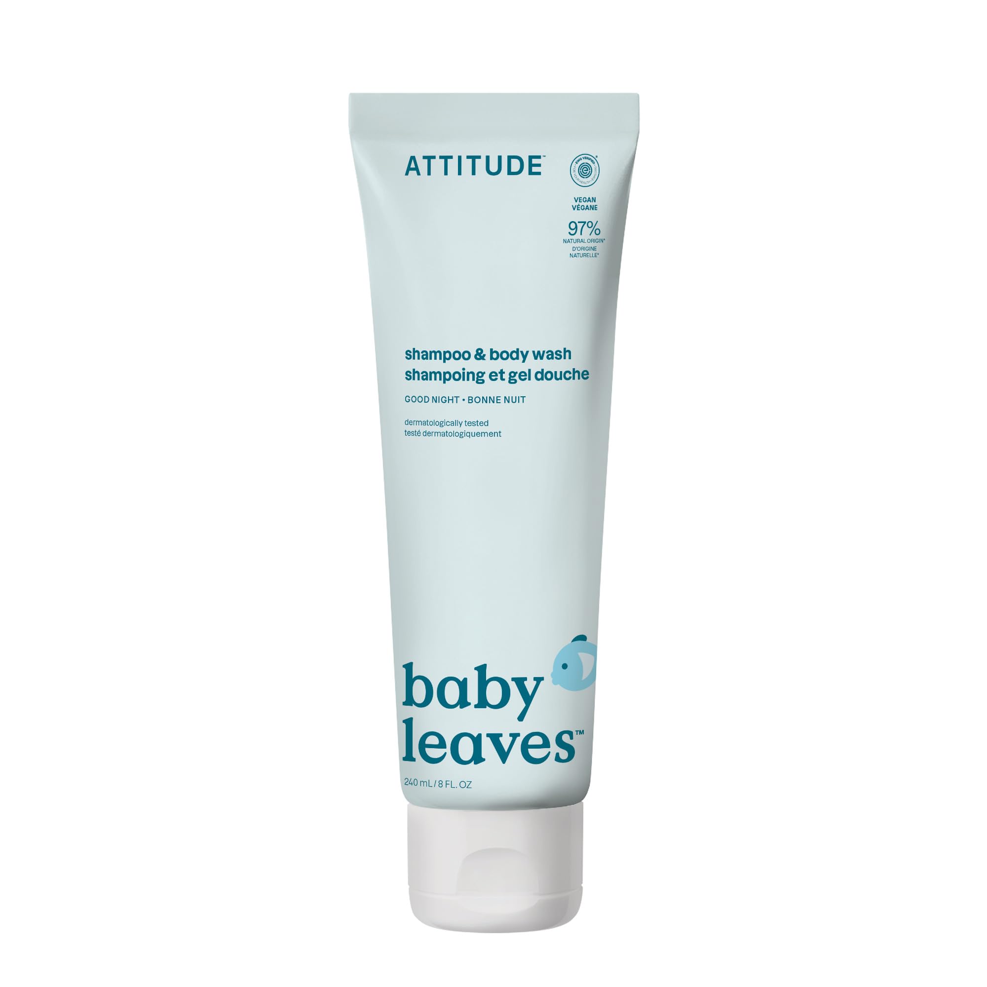 ATTITUDE 2in1 Hair Shampoo and Body Wash for Baby, Plant and Mineral-Based Gentle Formula, EWG Verified, Vegan Baby Products, Pear Nectar, 473 mL