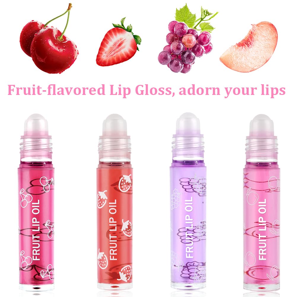 AOOWU 6 Pcs Hydrating Lip Oil Set, Fruit-Flavored Plumping Lip Oil, Long Lasting Lip Glow Balm Lip Care, Transparent Moisturizing No-Sticky Lip Gloss(Peaches,Orange,Avocado,Strawberry,Grape,Cherry)8ML