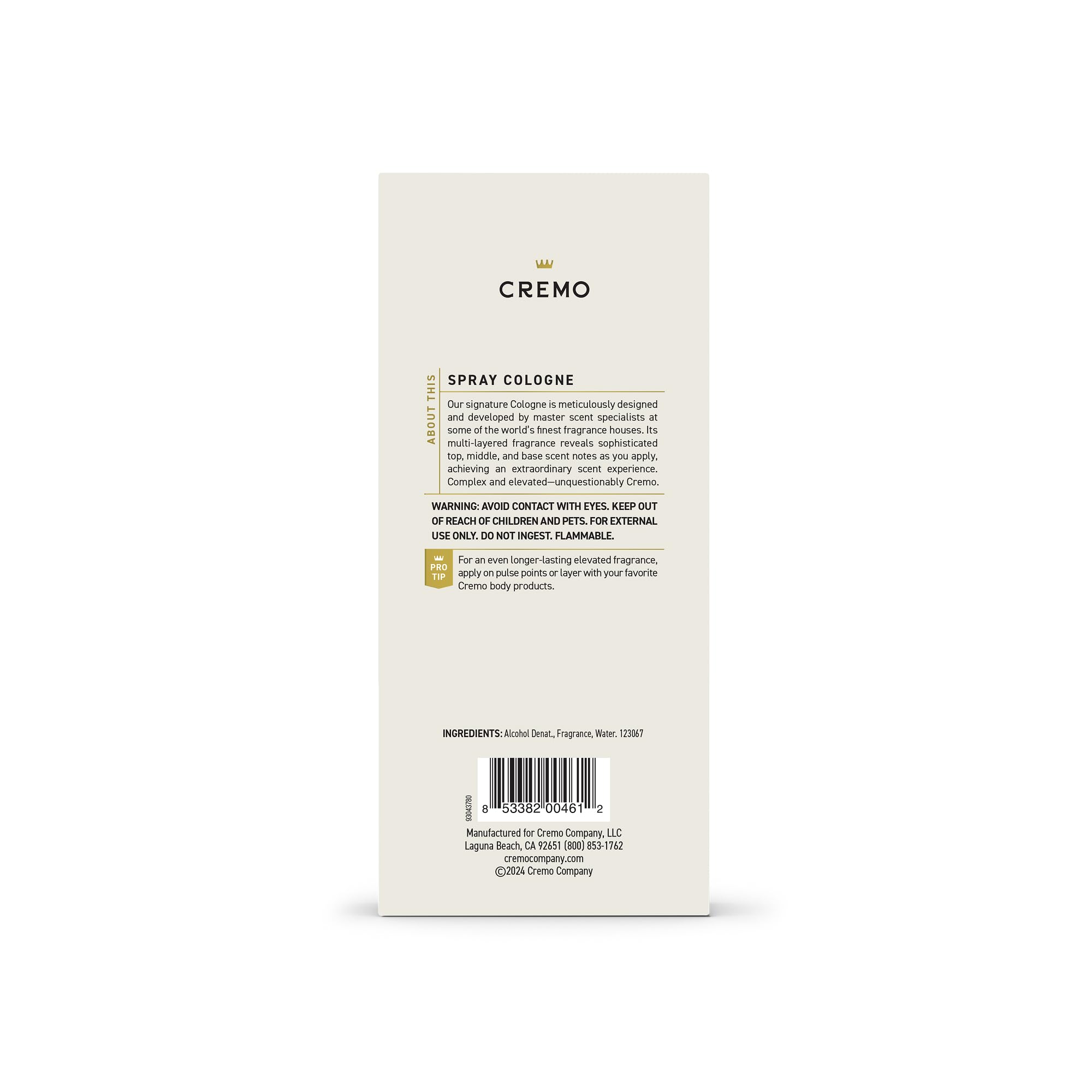 Cremo Cologne Homme - Eau de Cologne en Spray Épices et Vanille Noire pour Homme, Une Explosion d'Épices Vibrantes, de Bois Foncés et de Vanille Noire, Parfums Homme Signature Multi-Couches, 100 ml