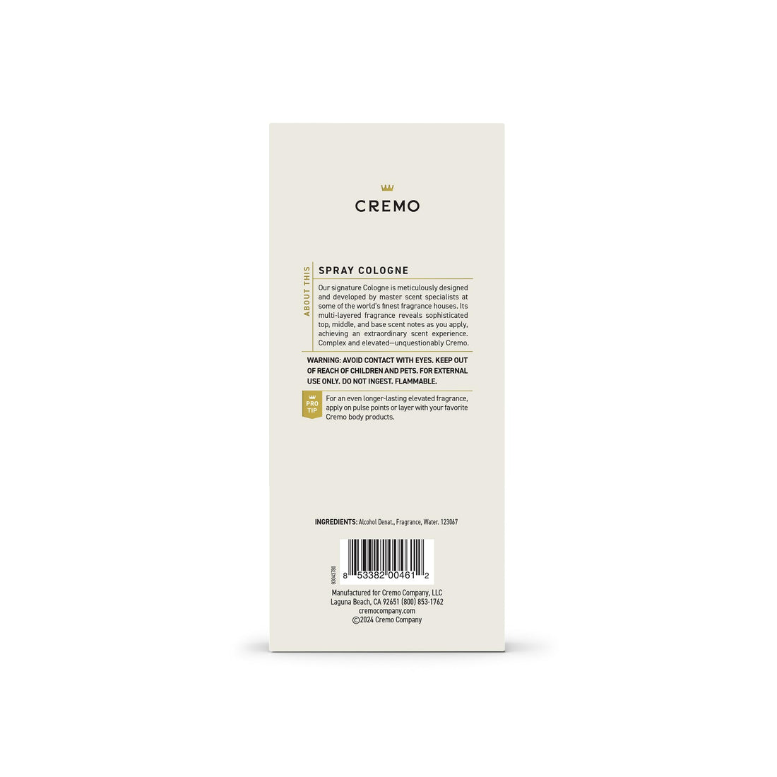 Cremo Cologne Homme - Eau de Cologne en Spray Épices et Vanille Noire pour Homme, Une Explosion d'Épices Vibrantes, de Bois Foncés et de Vanille Noire, Parfums Homme Signature Multi-Couches, 100 ml