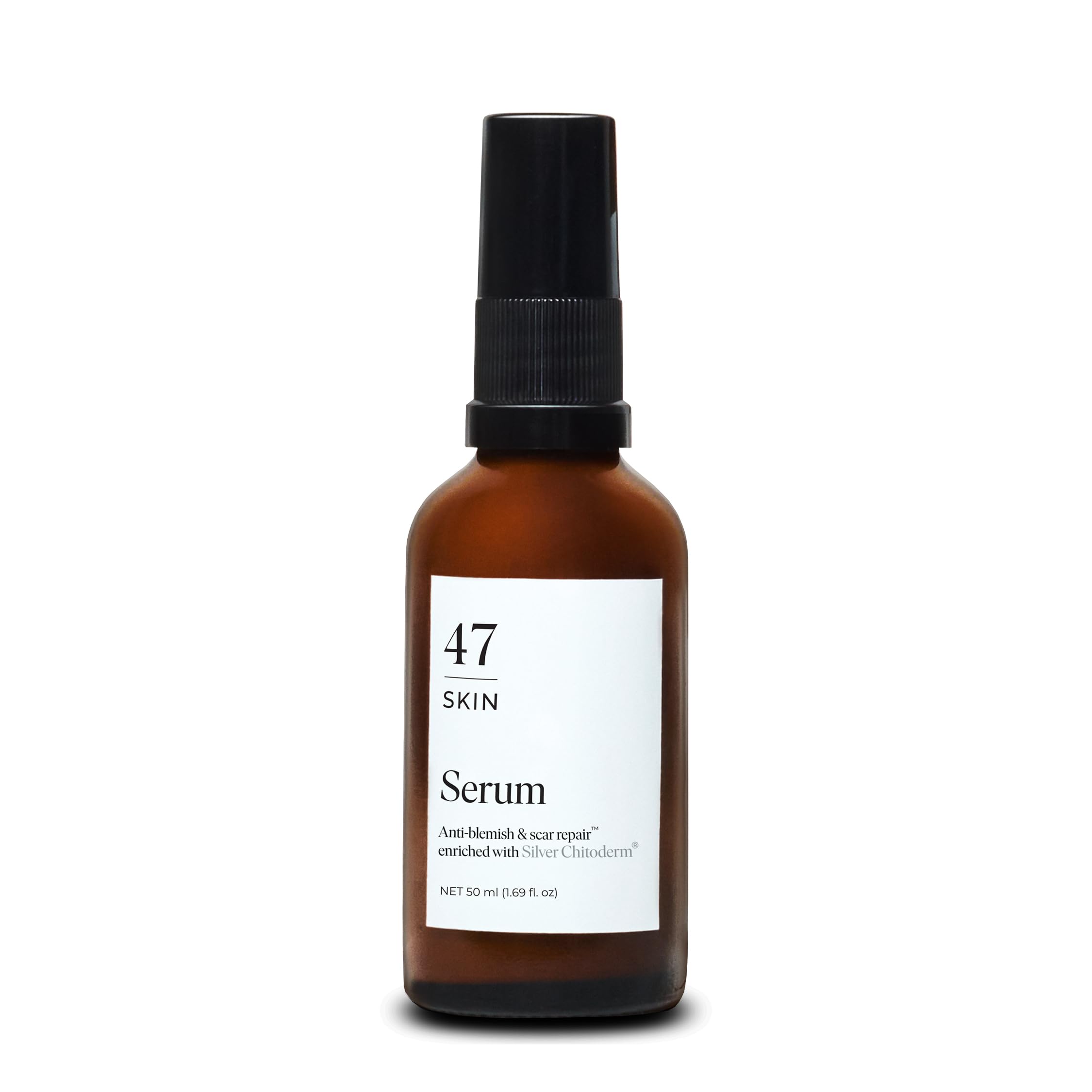 47 Skin | Hydrating Face Serum with Silver Chitoderm for ALL Skin Types | Clears Acne, Prevents & Heals Breakouts & Blemishes, Repairs Scars | Moisturises and Nourishes For Smooth Skin | 30ml