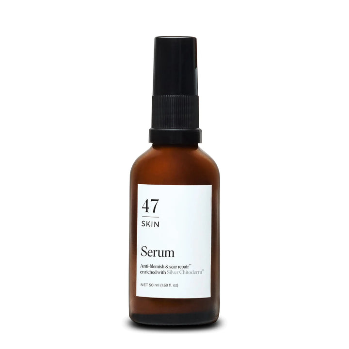 47 Skin | Hydrating Face Serum with Silver Chitoderm for ALL Skin Types | Clears Acne, Prevents & Heals Breakouts & Blemishes, Repairs Scars | Moisturises and Nourishes For Smooth Skin | 30ml Halalzen