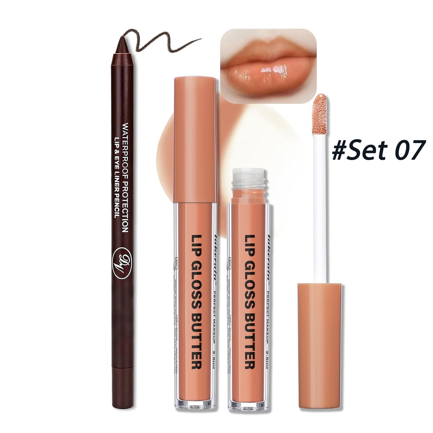 Lip Gloss and Lip Liner Set, Tinted Lip Gloss with Lip Pencil, Waterproof Long Lasting Glossy Lip Combo, Nude Lip Makeup Kit for Women (#V02+104) Halalzen