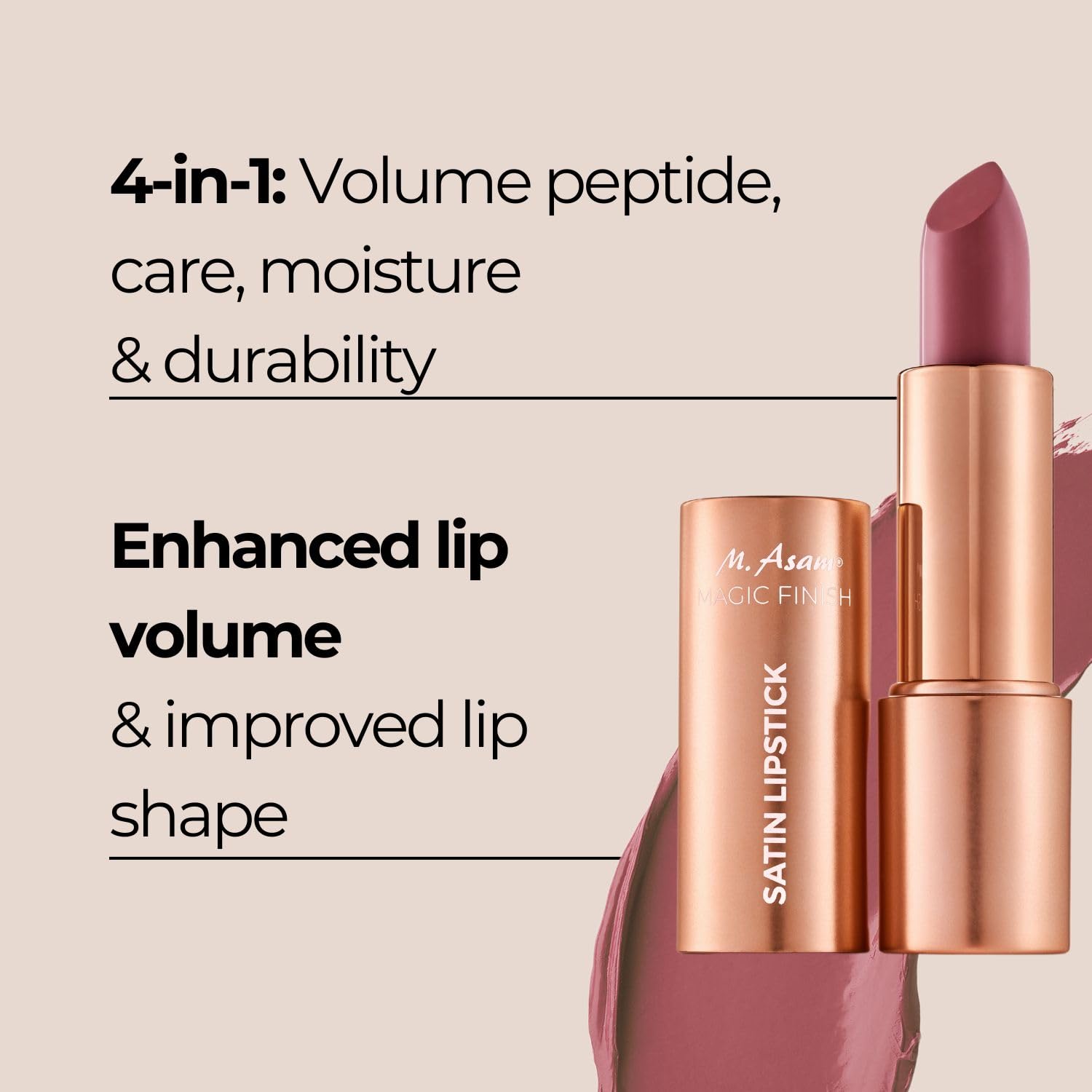 M. Asam MAGIC FINISH Lipstick Almond (4g) - Long Lasting Lipstick with Satin Finish, Intense Color & Care for Smooth Lips, Creamy Texture, Semi Matte Lipstick Look, Elegant Make Up Halalzen
