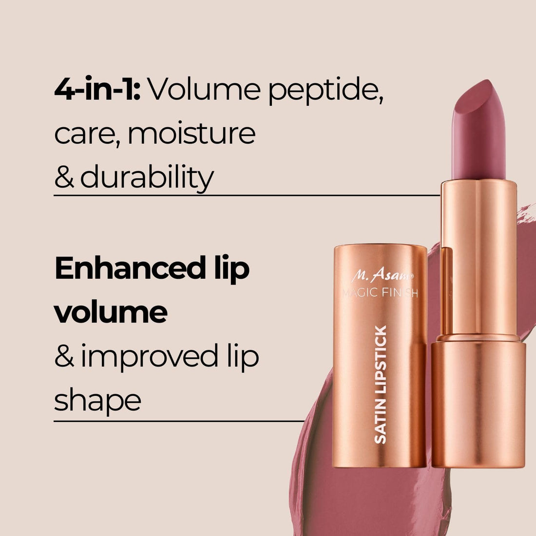 M. Asam MAGIC FINISH Lipstick Almond (4g) - Long Lasting Lipstick with Satin Finish, Intense Color & Care for Smooth Lips, Creamy Texture, Semi Matte Lipstick Look, Elegant Make Up Halalzen