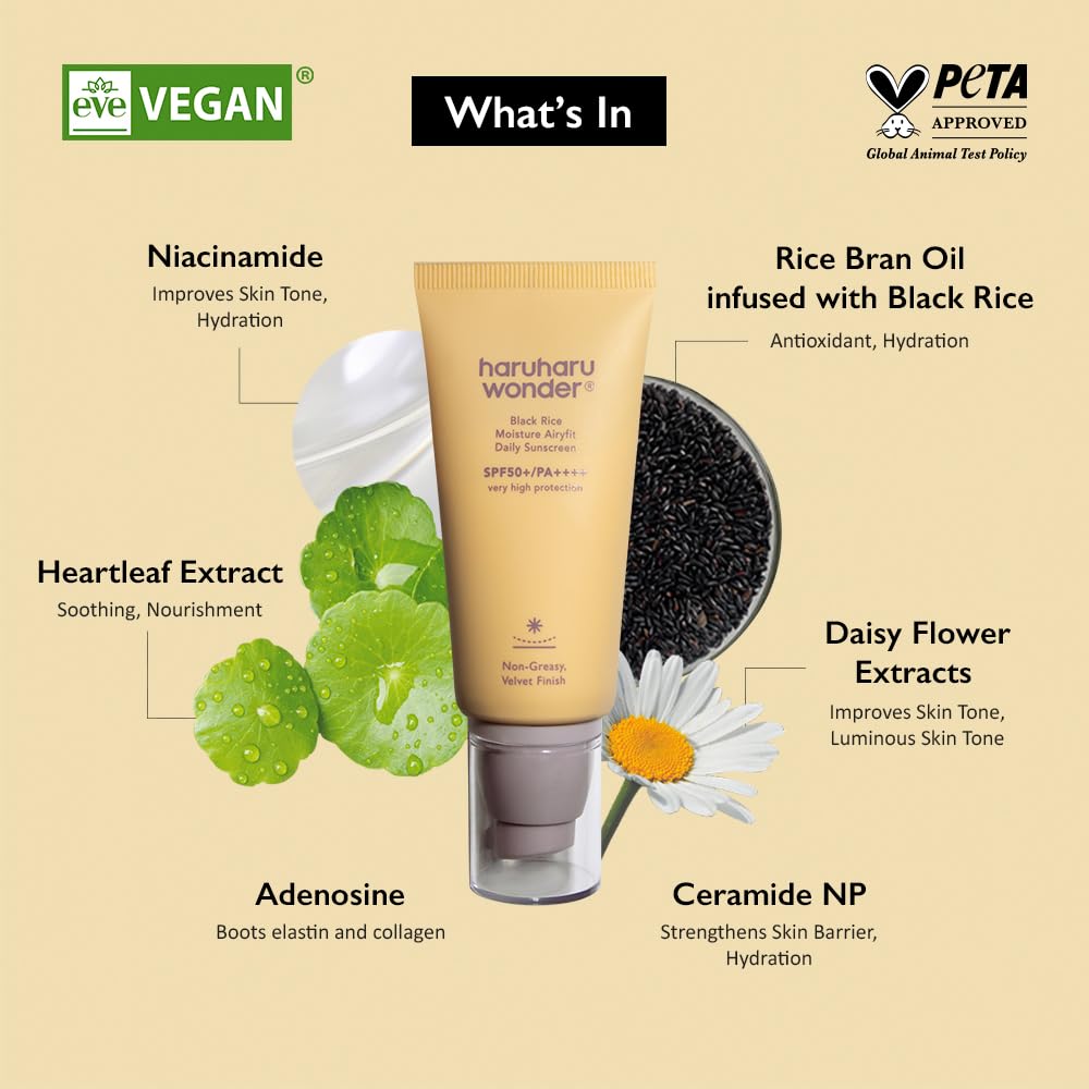 Haruharu Wonder Black Rice Moisture Airyfit Daily Sunscreen 1.69fl.oz - Velvet Finish, No White Cast, Hydrating, Moisturizing, Korean Skin Care, Vegan, Clean Beauty Halalzen